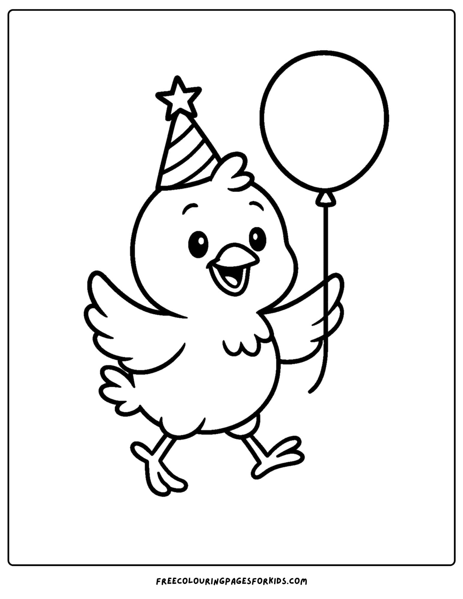 a coloring page of a chicken holding a balloon