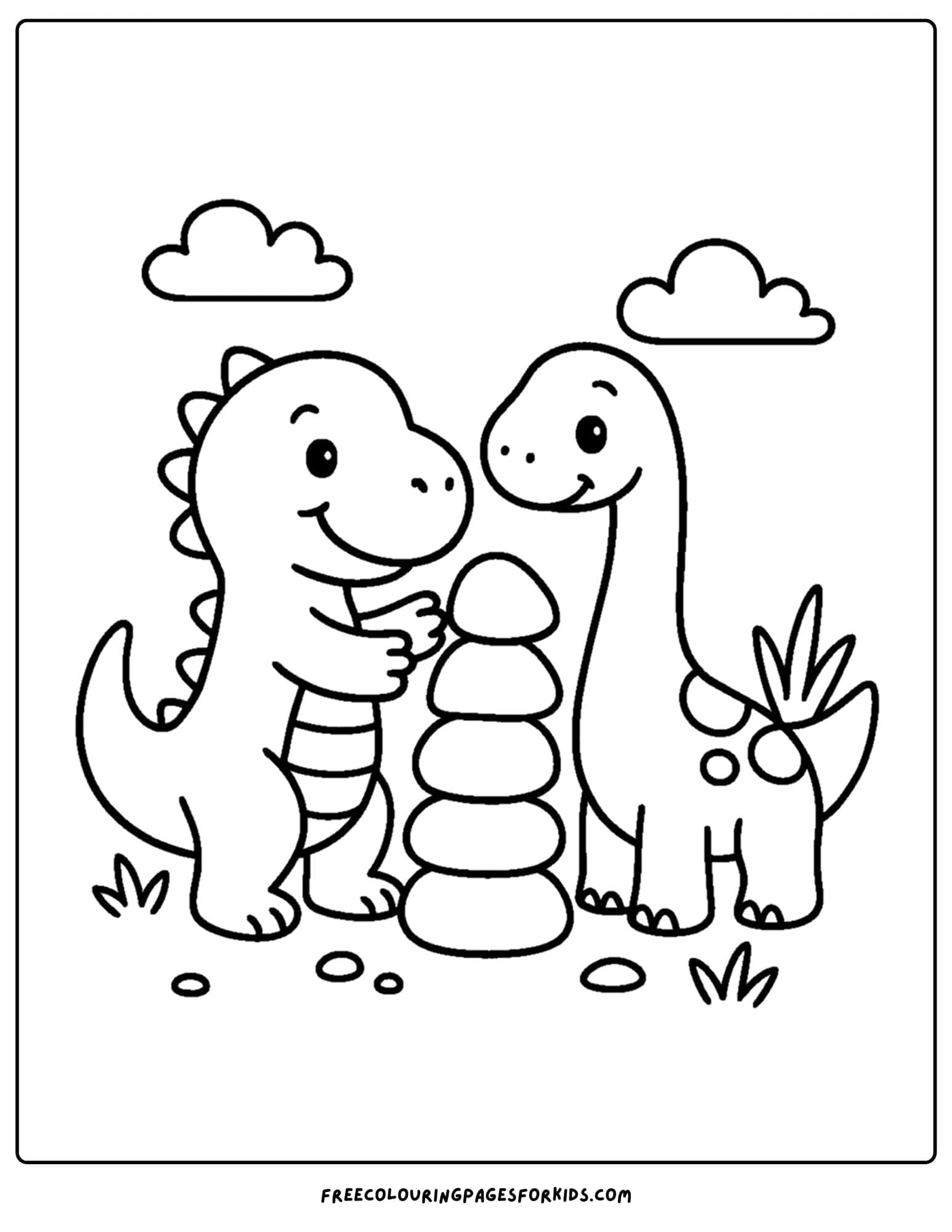 a dinosaur coloring page featuring a dinosaurs building a rock tower
