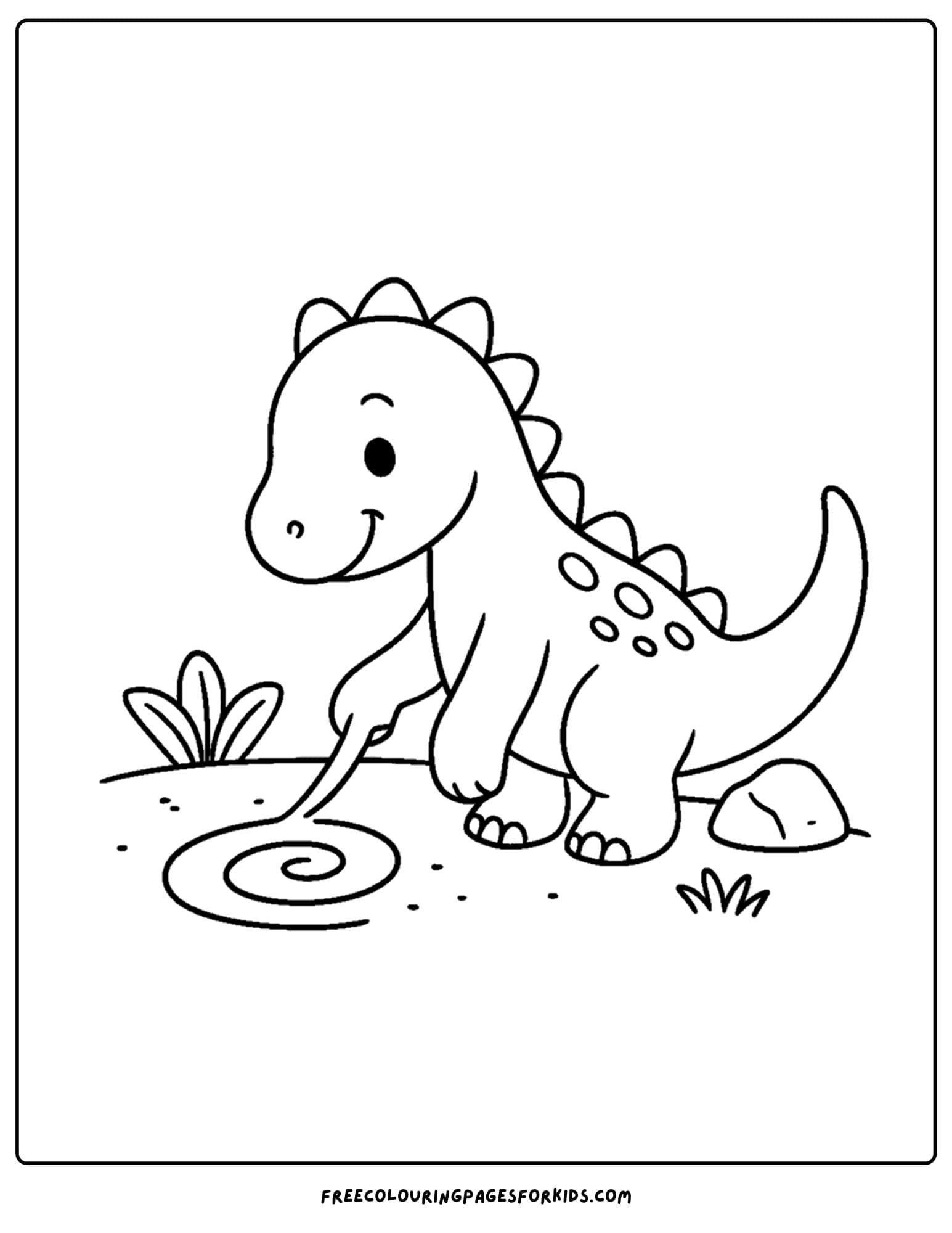 a dinosaur coloring page featuring a dinosaur drawing in the dirt