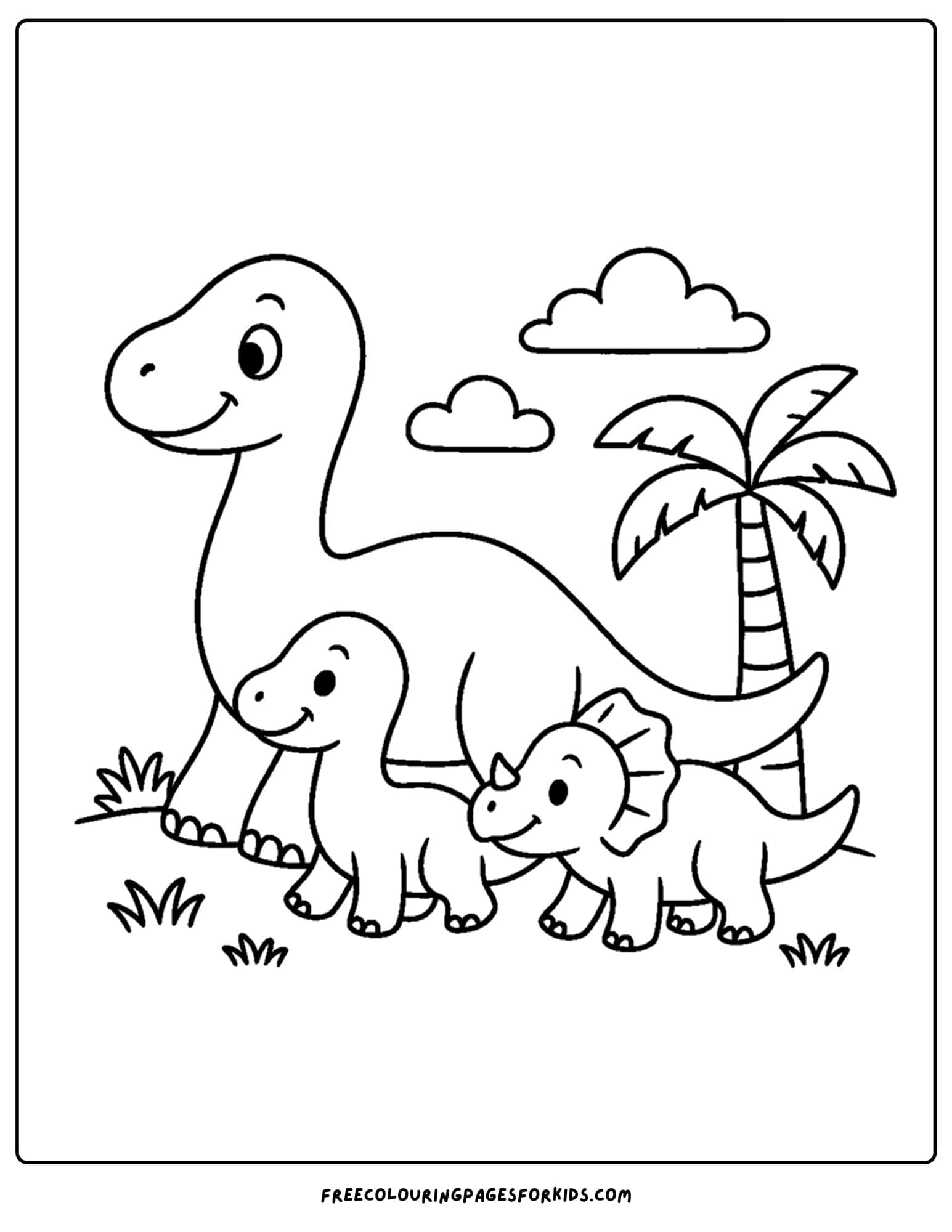 a dinosaur coloring page featuring a dinosaur family walking