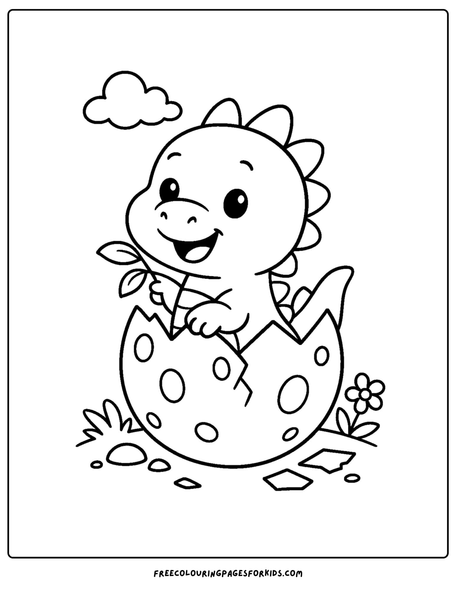 a dinosaur coloring page featuring a dinosaur hatching from an egg