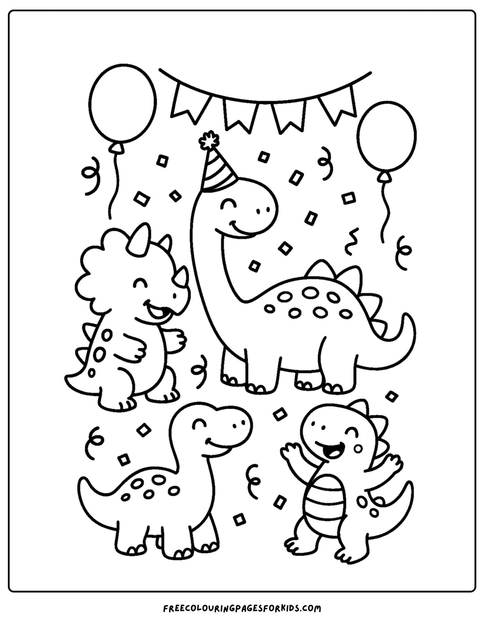 a dinosaur coloring page featuring a party with dinosaurs