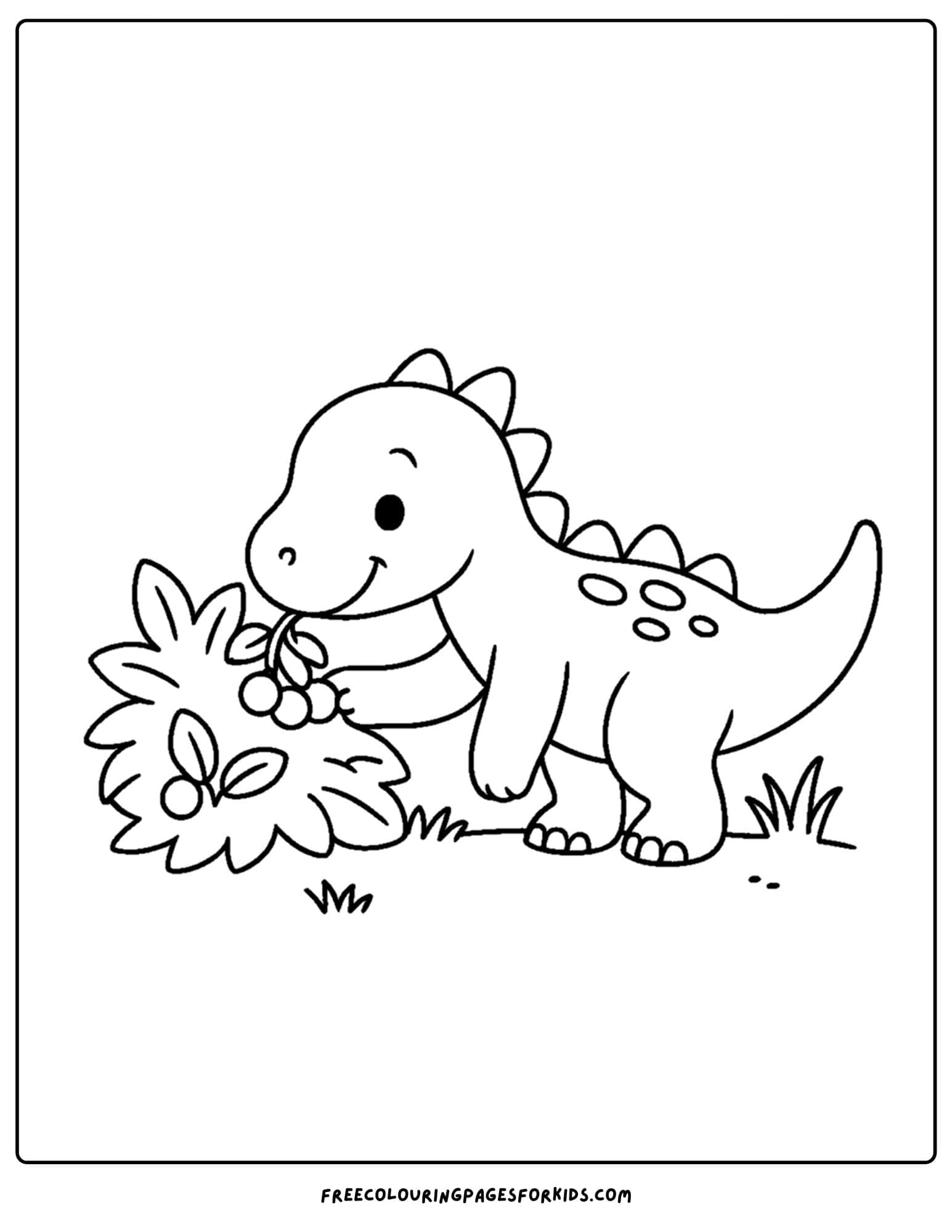 a dinosaur coloring page featuring a dinosaur picking fruit