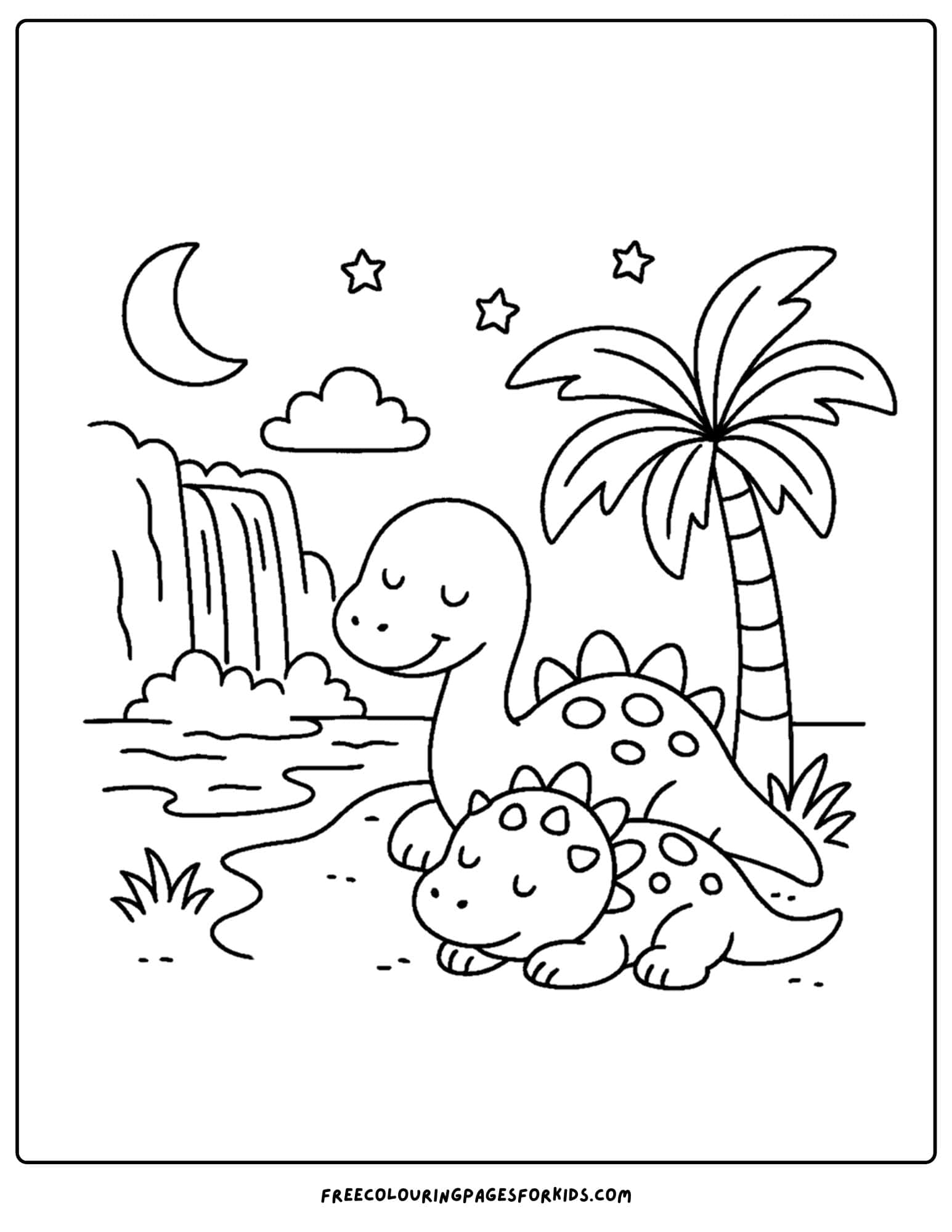 a dinosaur coloring page featuring a dinosaurs by a waterfall