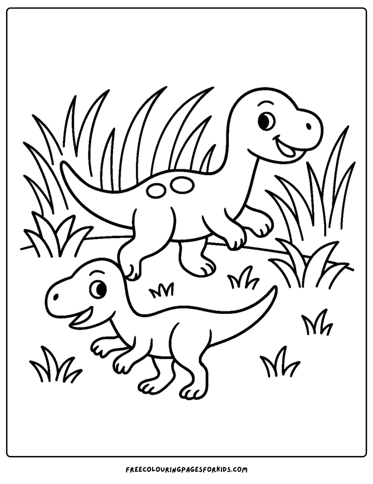 a dinosaur coloring page featuring dinosaurs playing tag