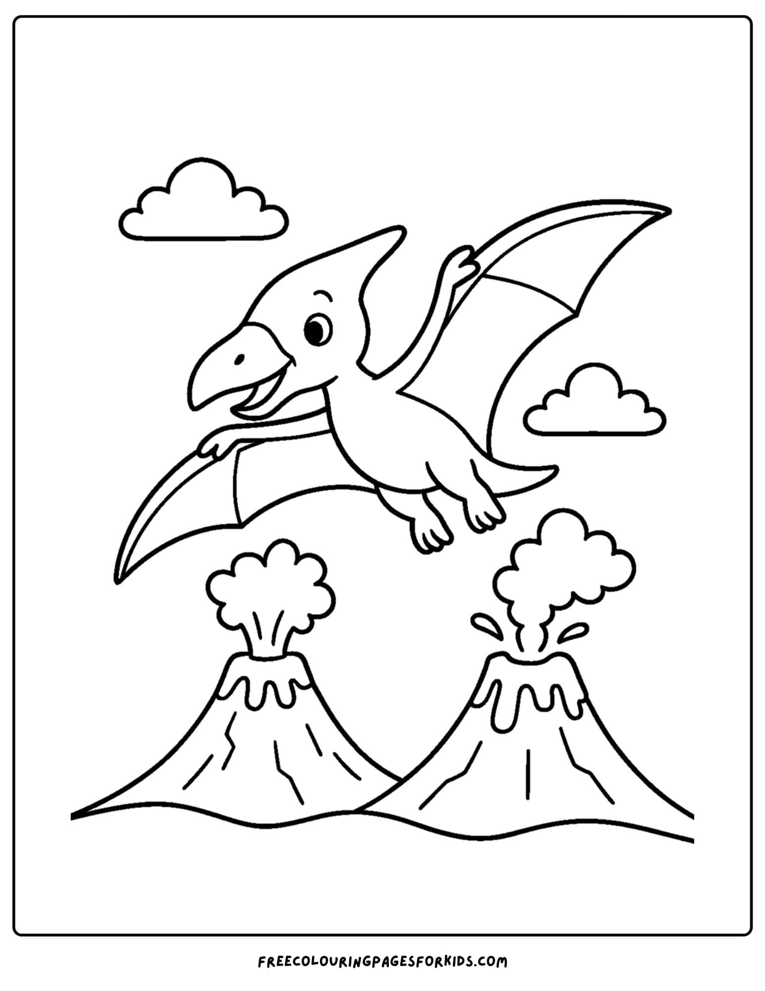 a dinosaur coloring page featuring a pterodactyl
