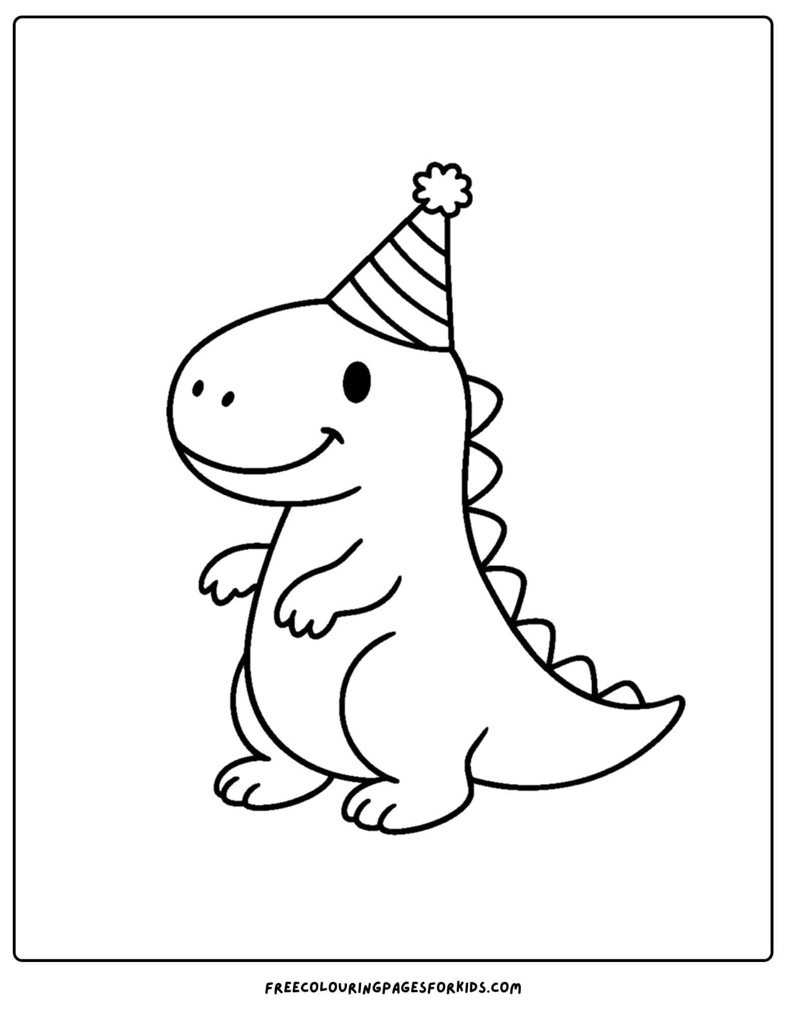 a dinosaur coloring page featuring a dinosaur wearing a party hat