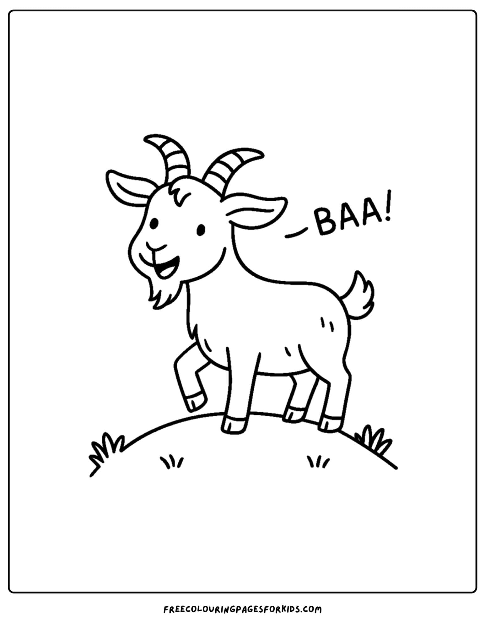 a farm coloring page featuring a goat standing on a hill