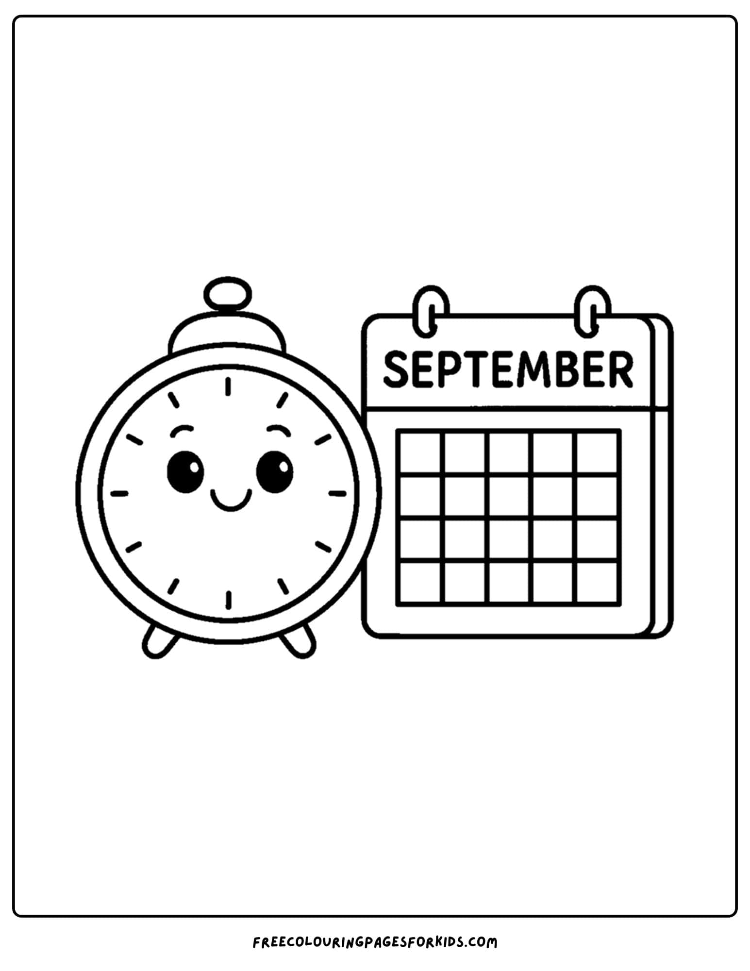 a coloring page for the first day of school featuring a september calendar