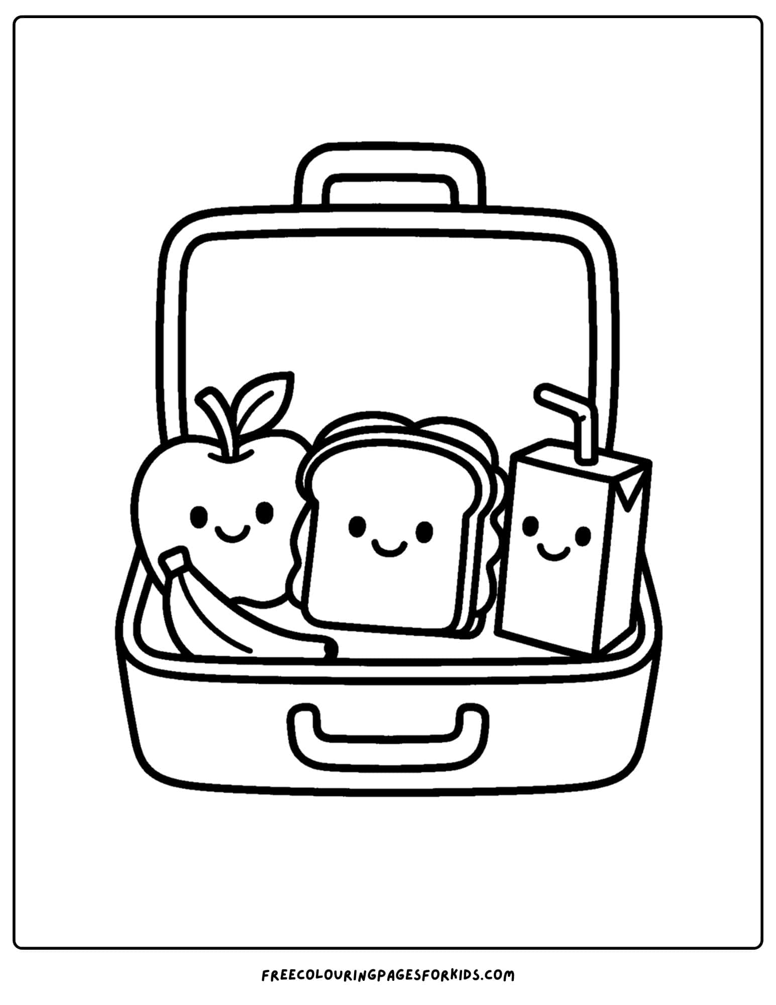 a coloring page for the first day of school featuring a childs lunchbox