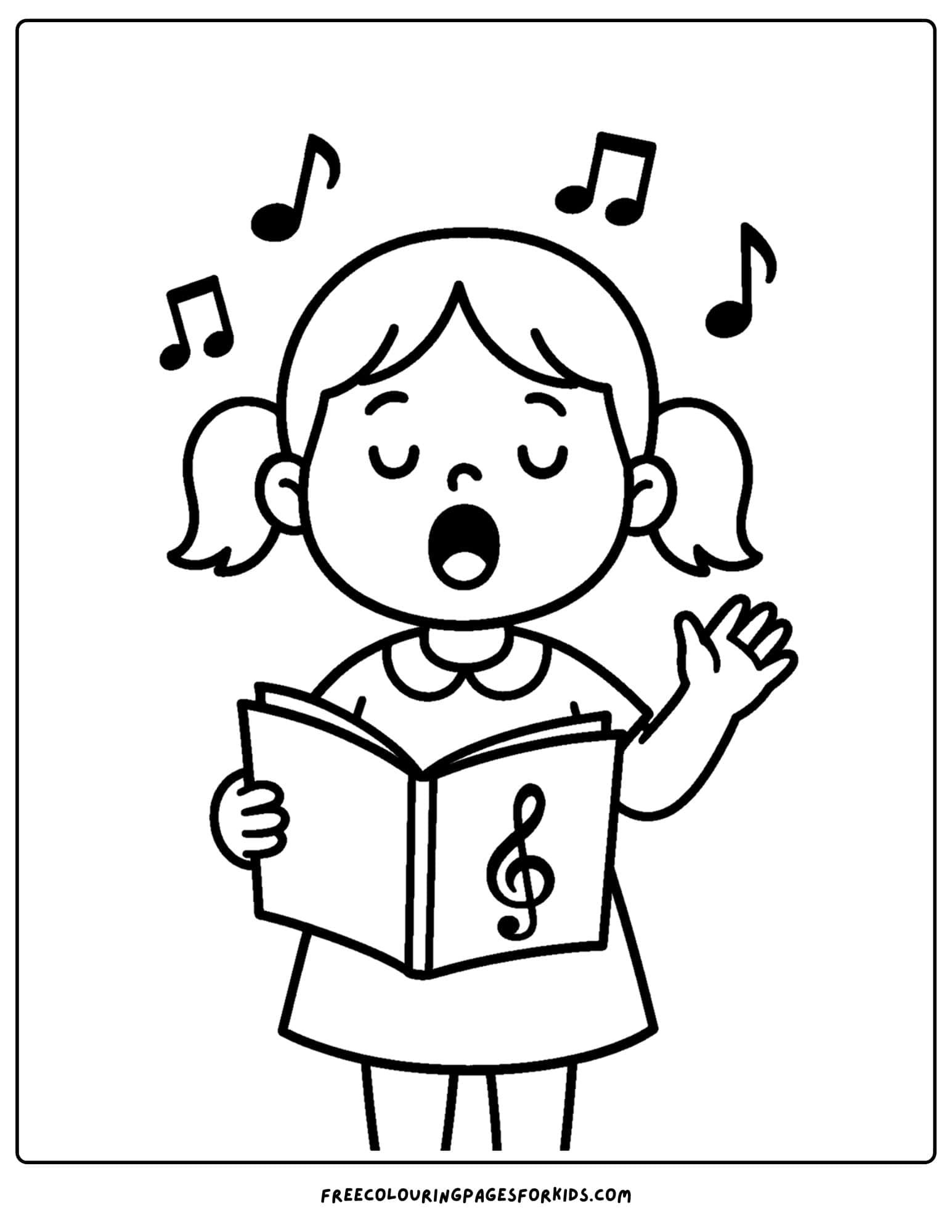 a coloring page for the first day of school featuring a girl singing