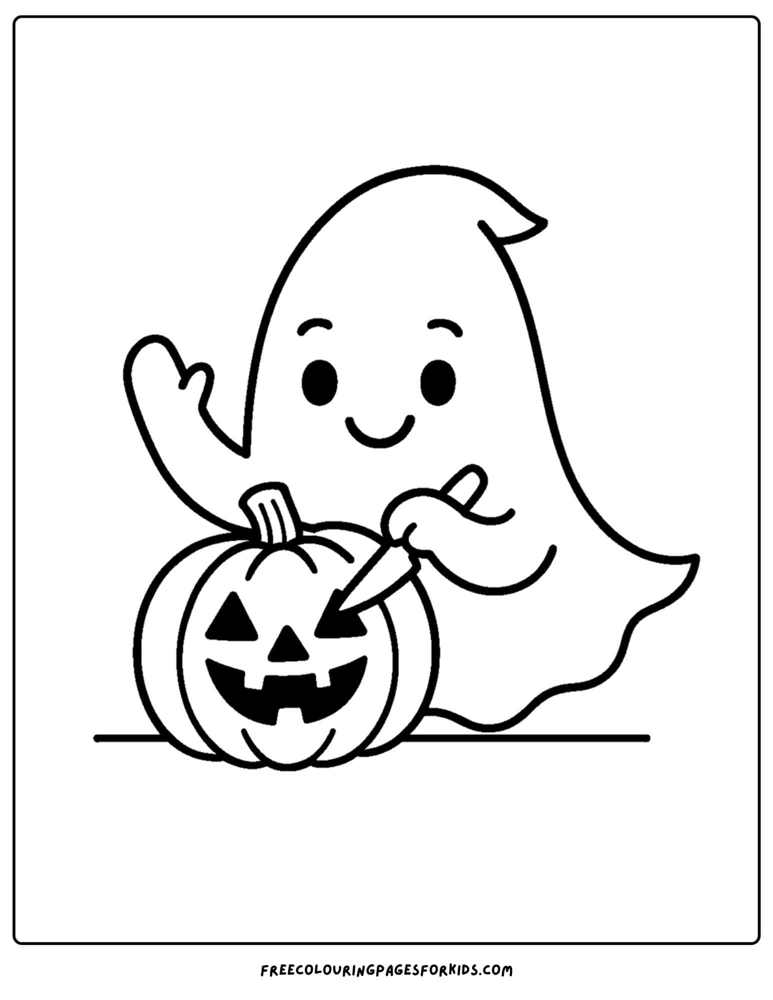 a ghost carving a jack o lantern coloring page