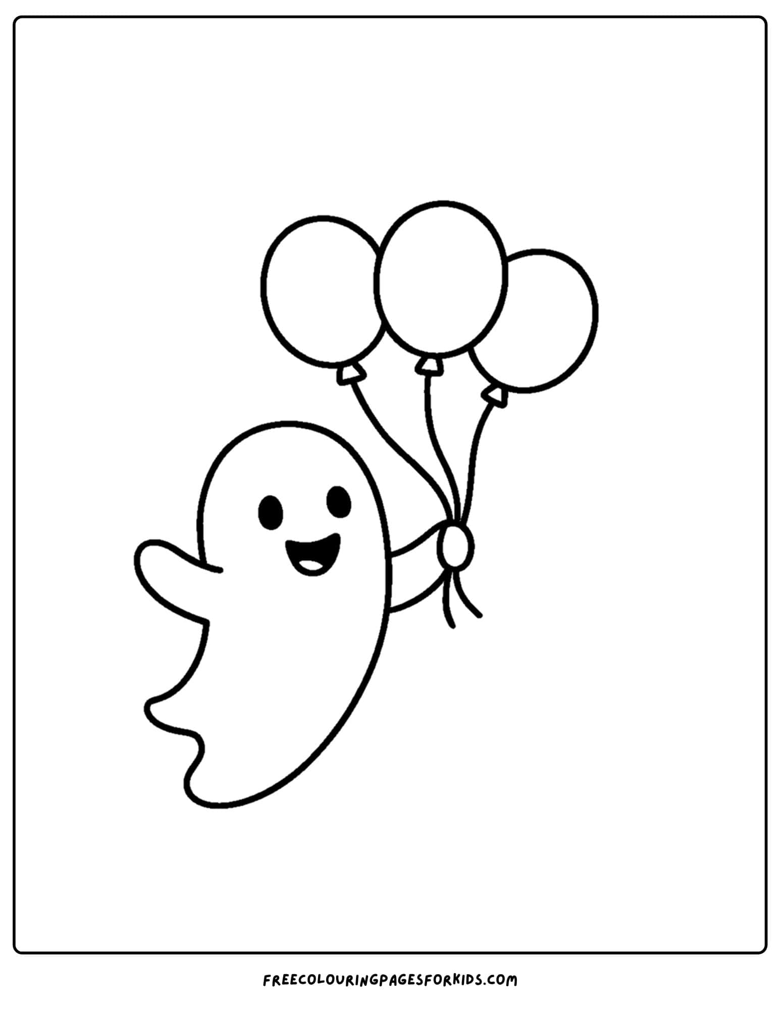 a ghost holding balloons coloring page