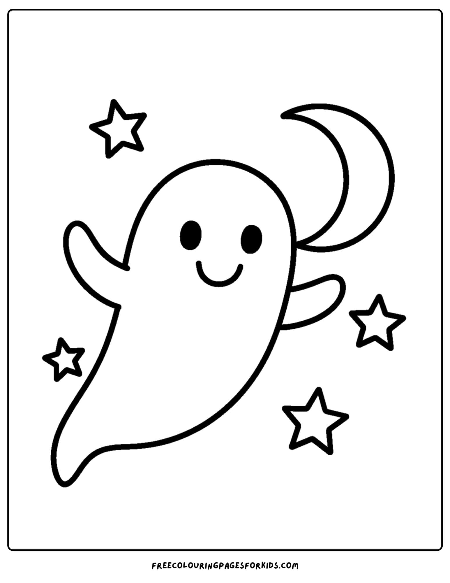a ghost flying past the moon coloring page