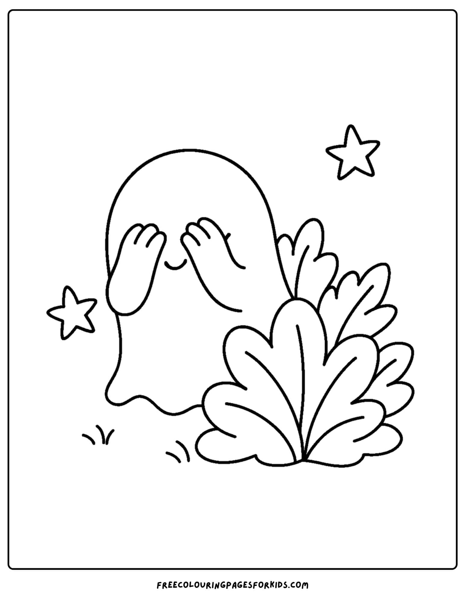 a ghost hiding in the bushes coloring page