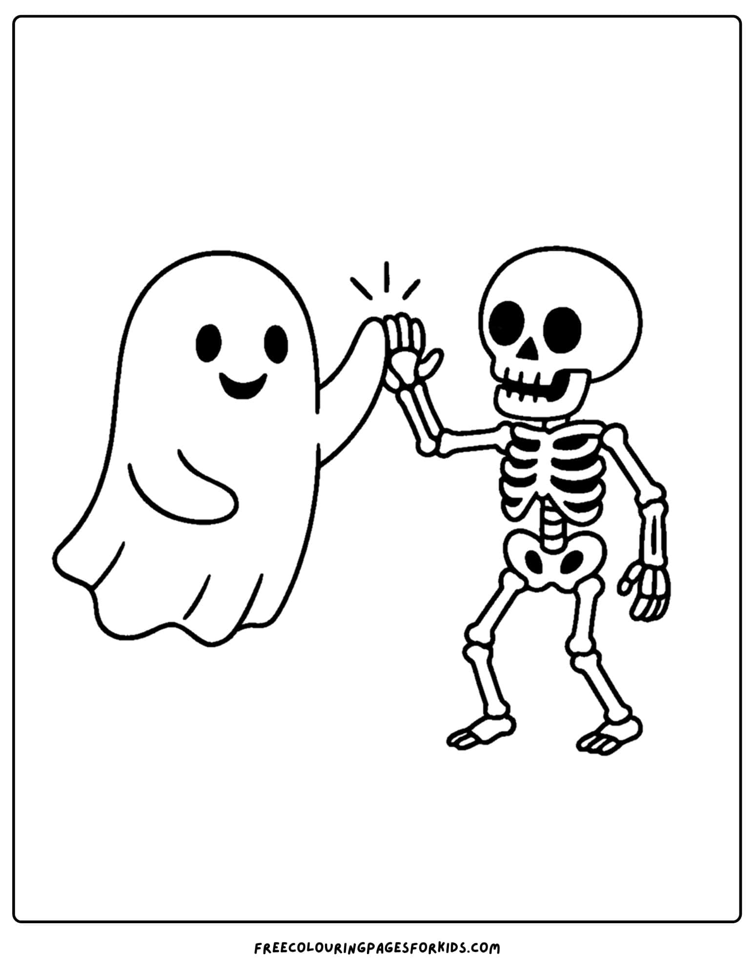 a ghost and skeleton high giving coloring page