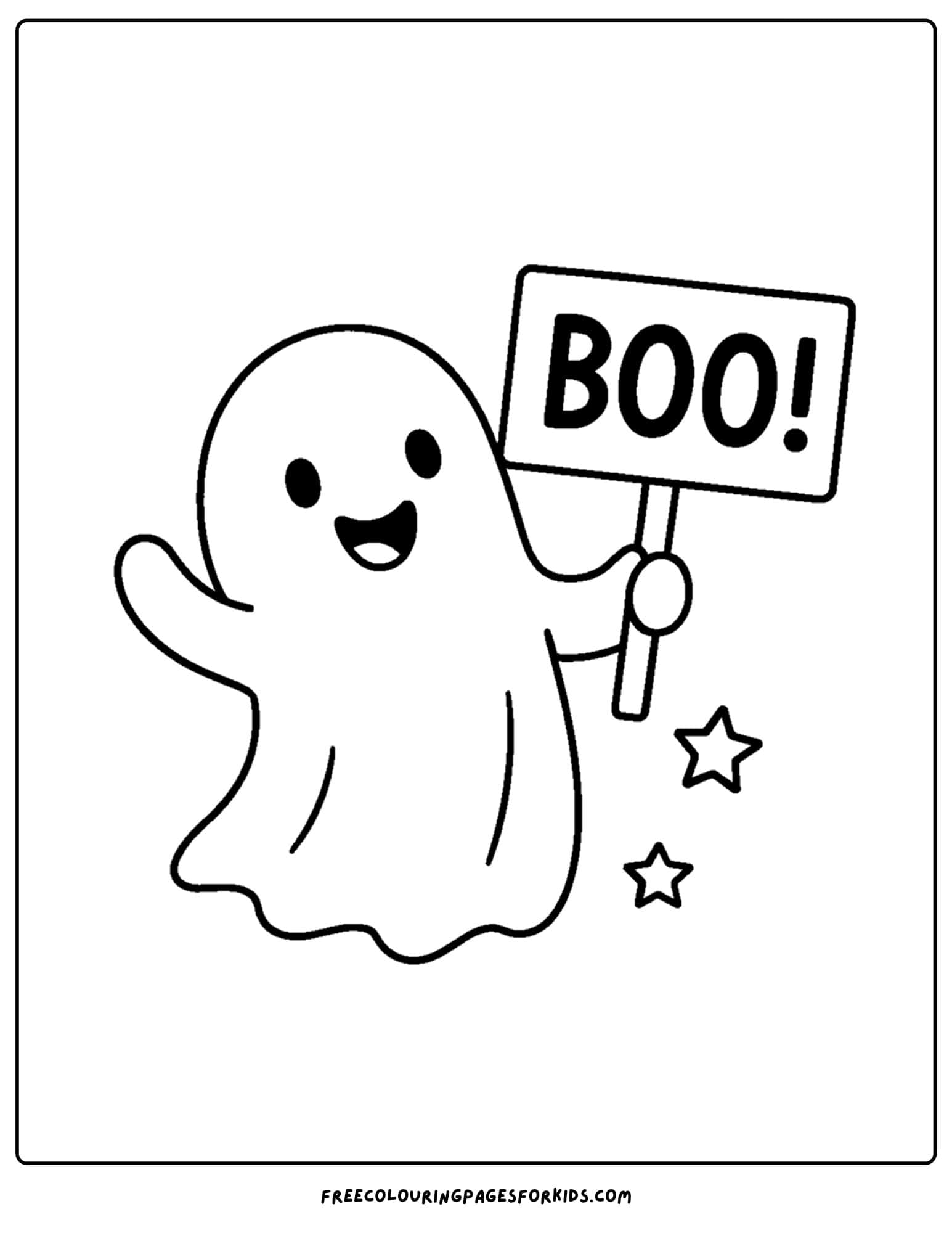 a ghost holding a sign that says boo coloring page