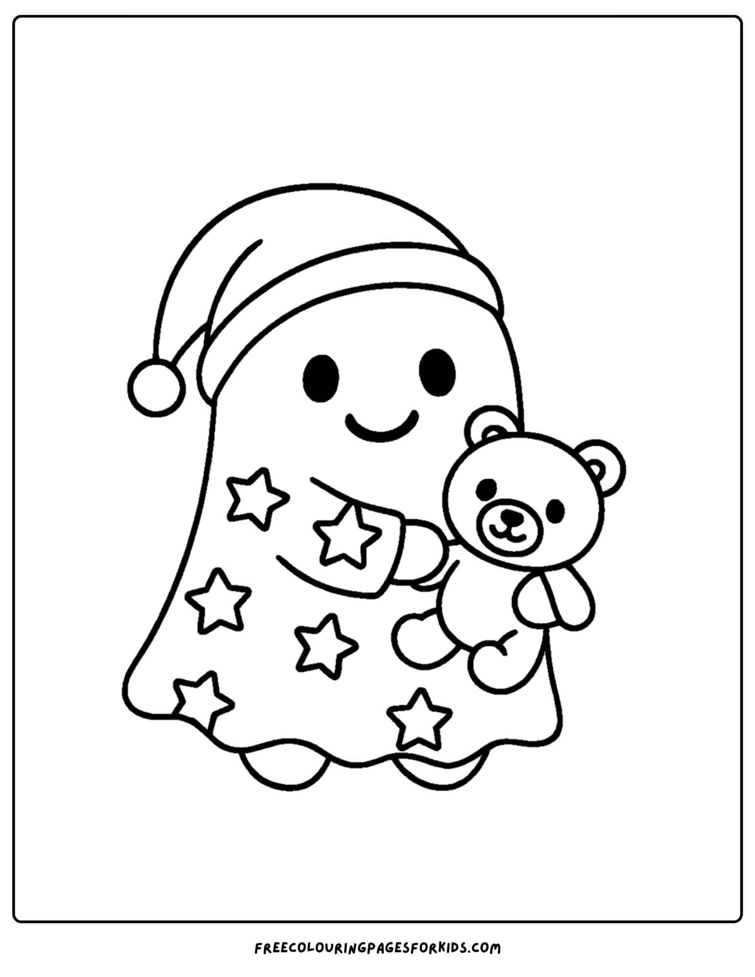 a ghost wearing pajamas coloring page