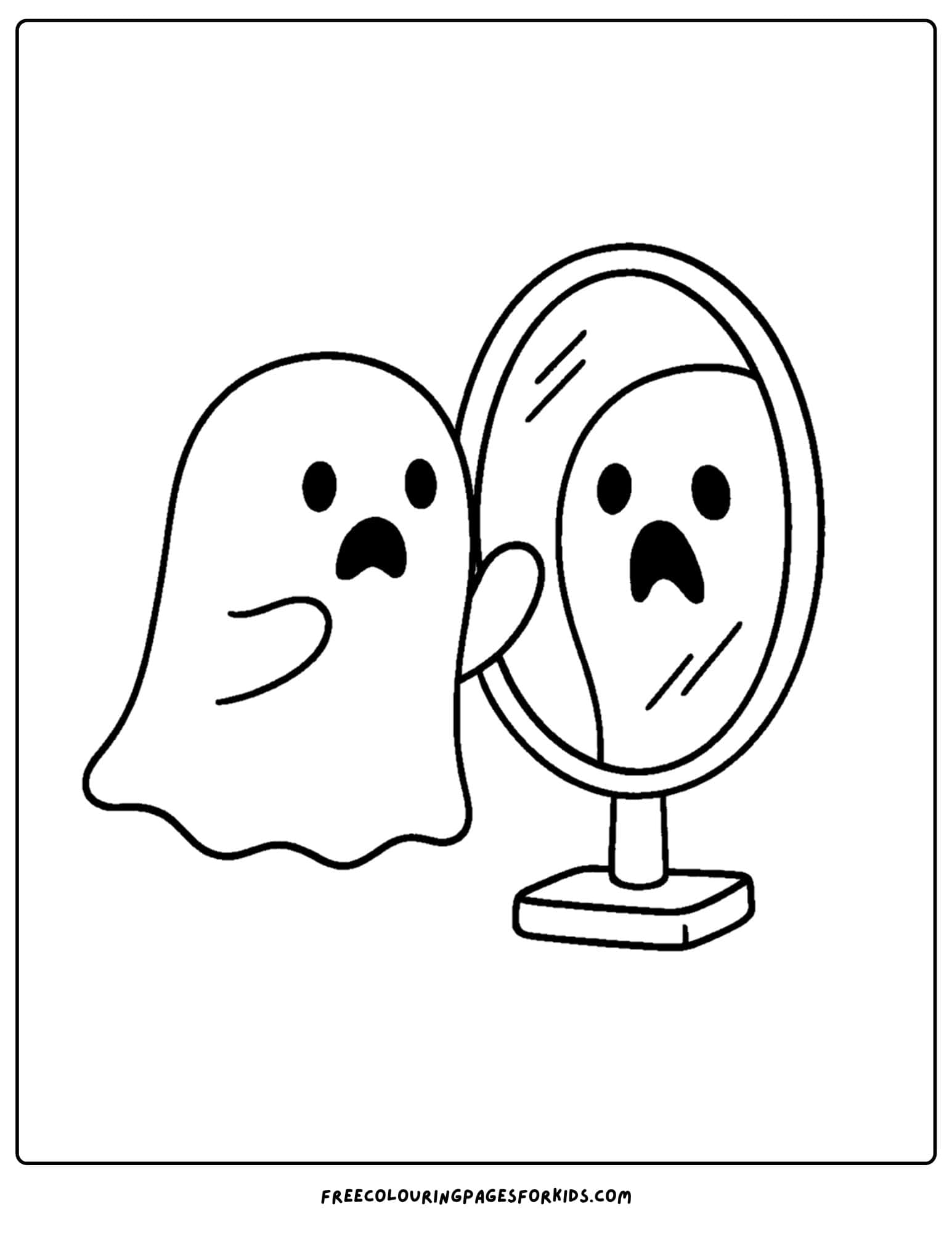 a ghost looking in a mirror coloring page
