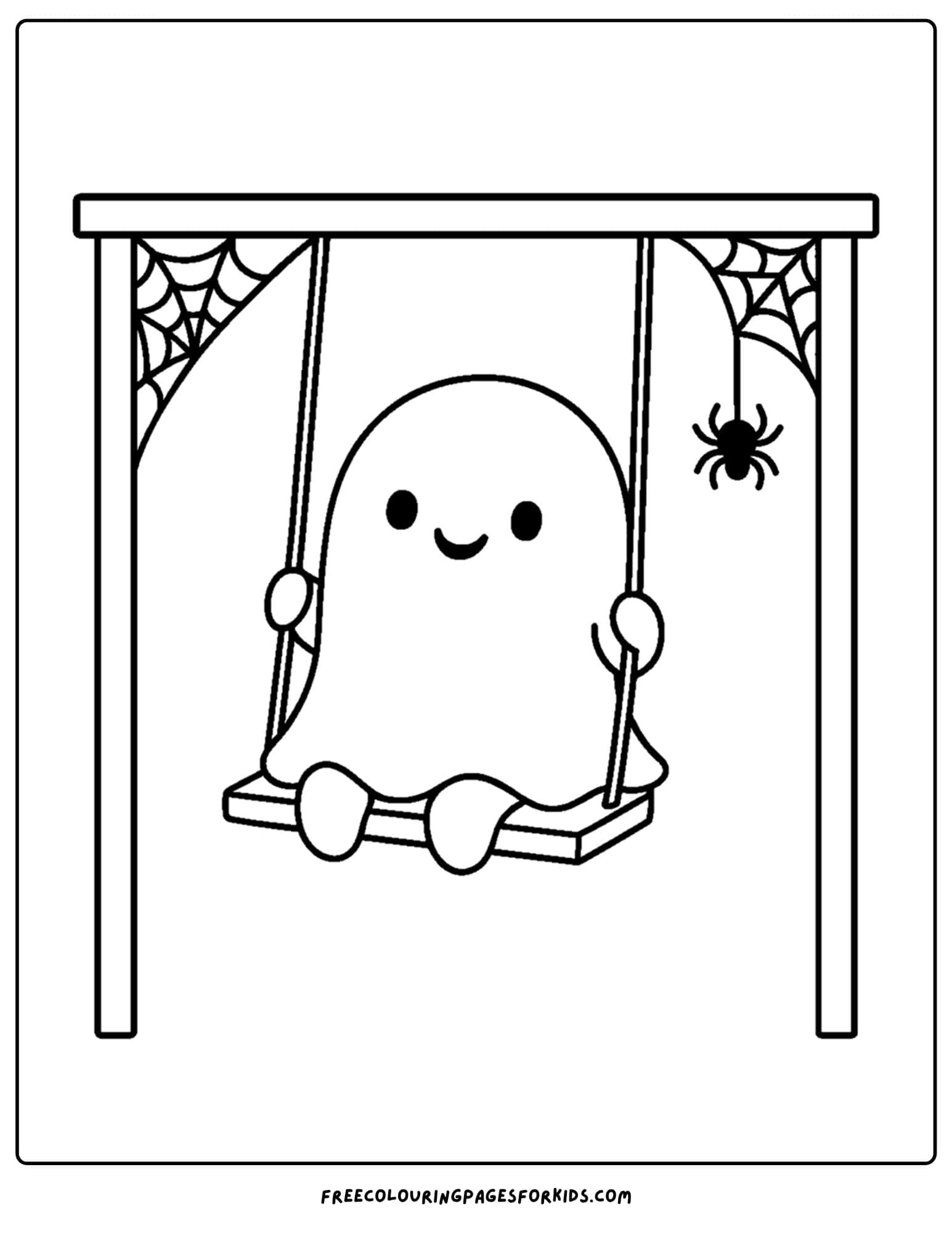 a ghost on a spooky swing coloring page