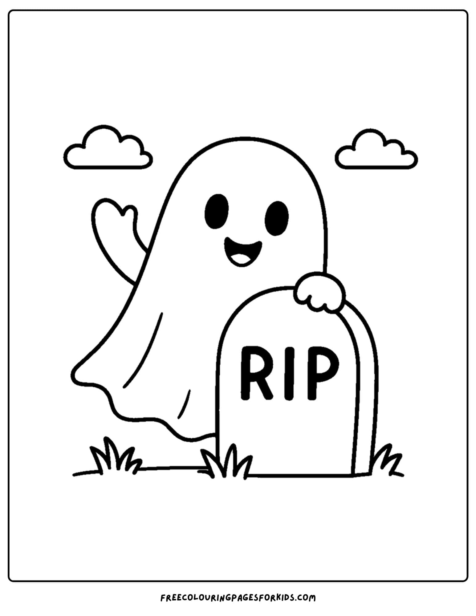 a ghost and a gravestone coloring page