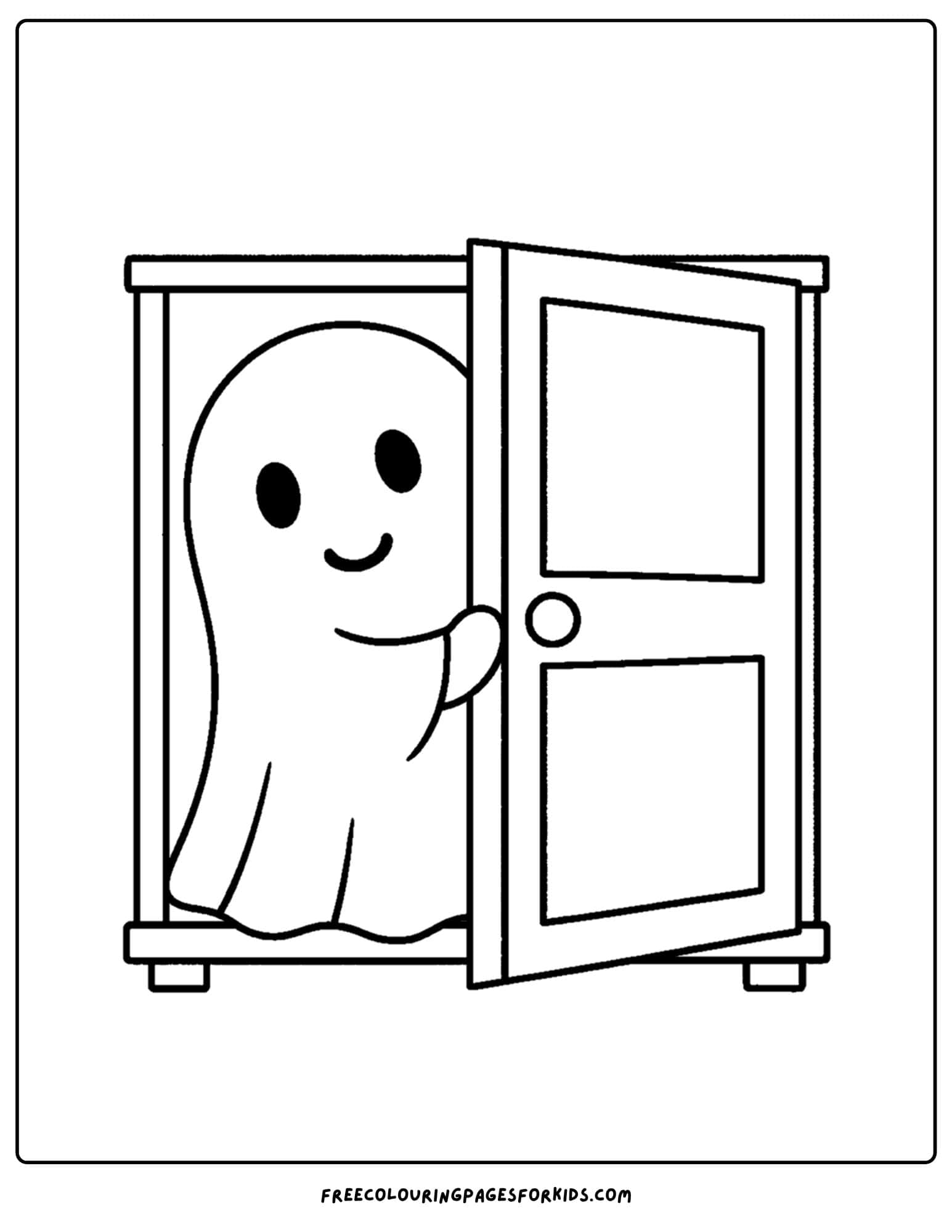 a ghost peeking from a cupboard coloring page
