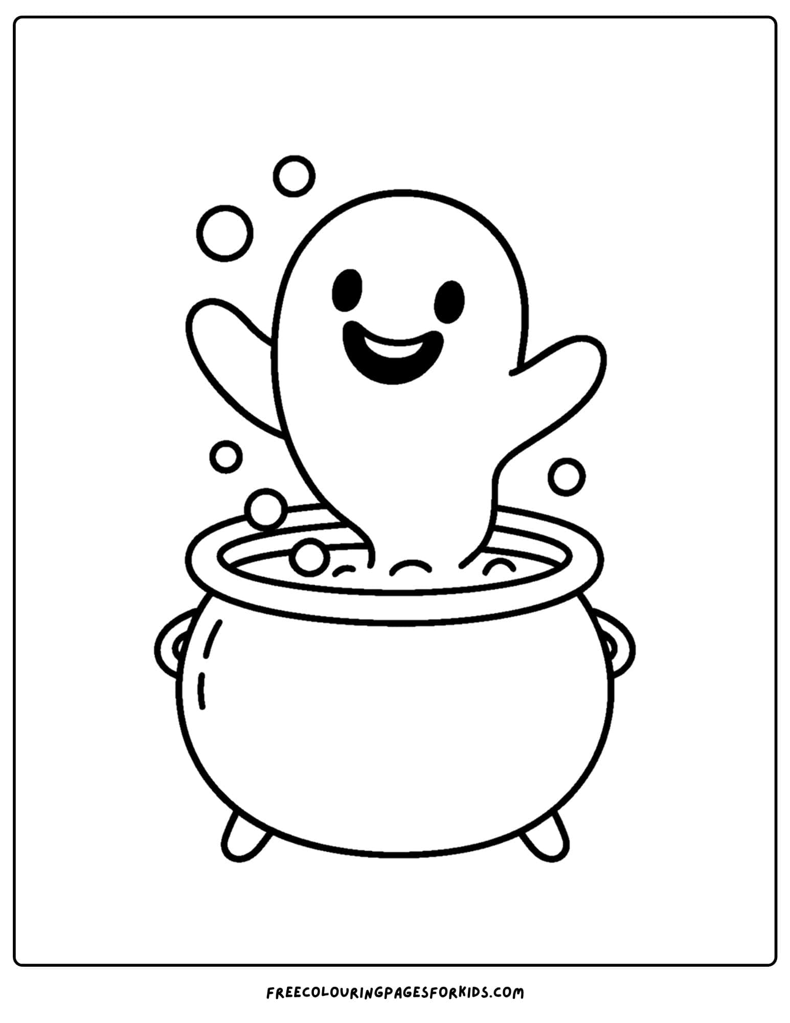 a ghost coming out of a cauldron coloring page