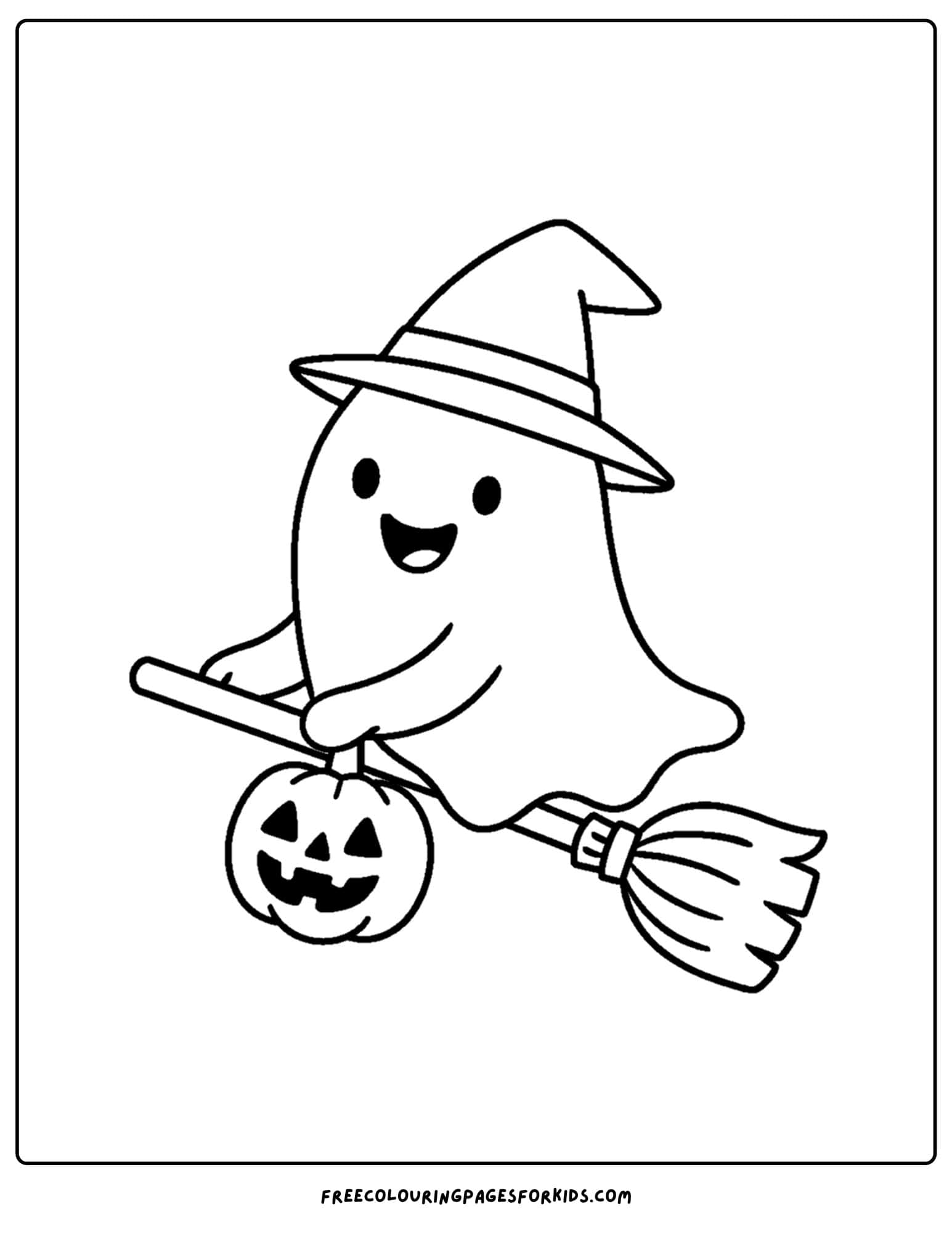 a ghost riding a broomstick coloring page