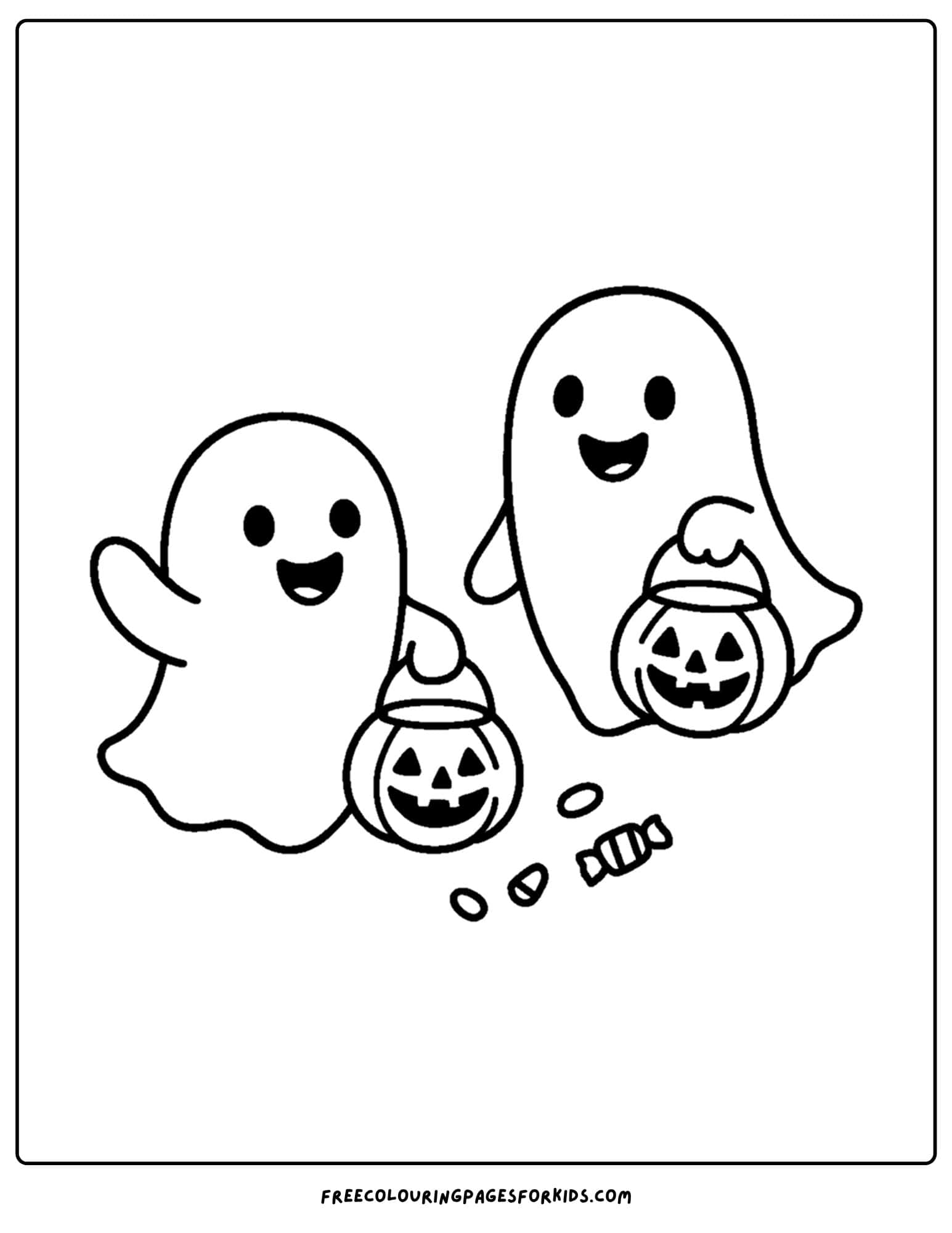 ghosts going trick or treating coloring page