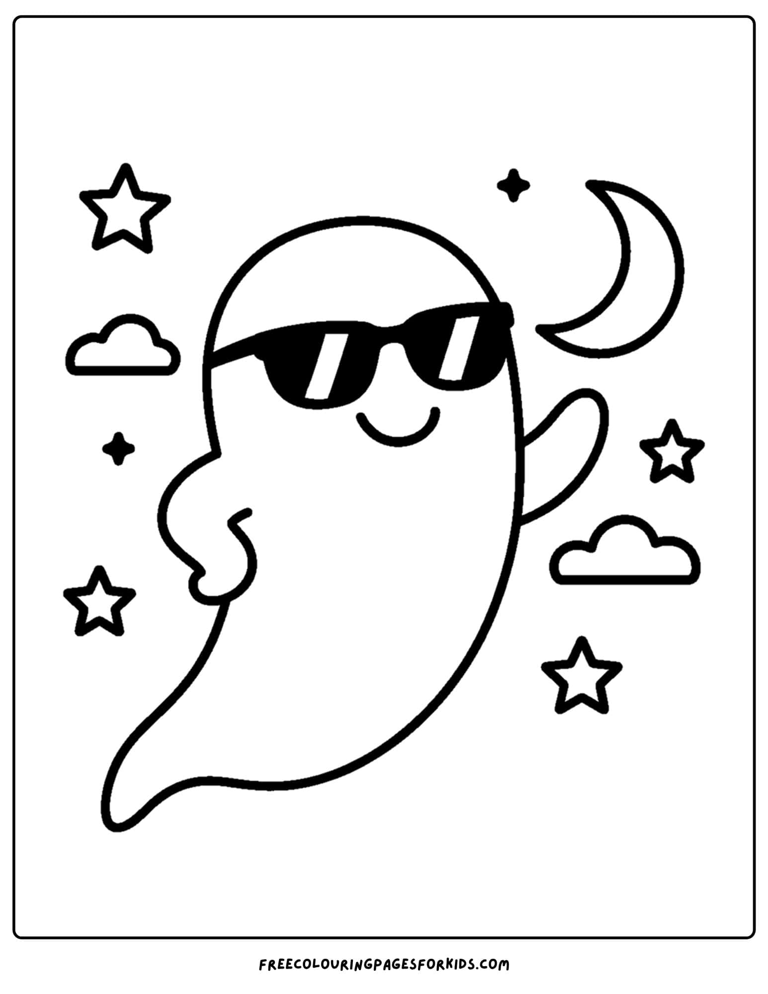 a cool looking ghost wearing sunglasses coloring page