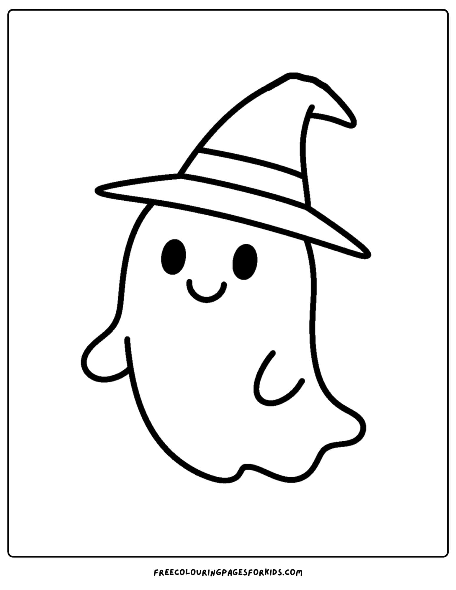 a ghost wearing a witches hat coloring page