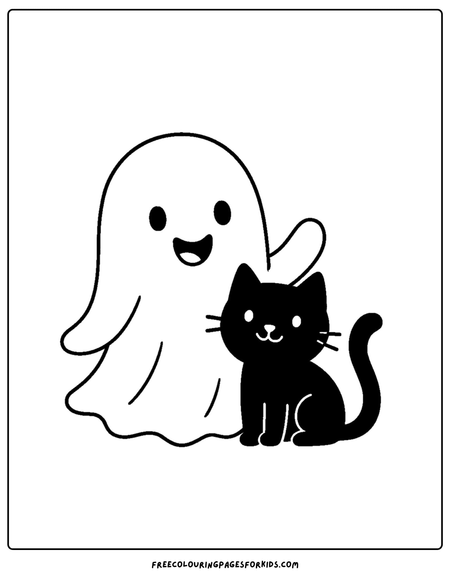 a ghost and a black cat coloring page