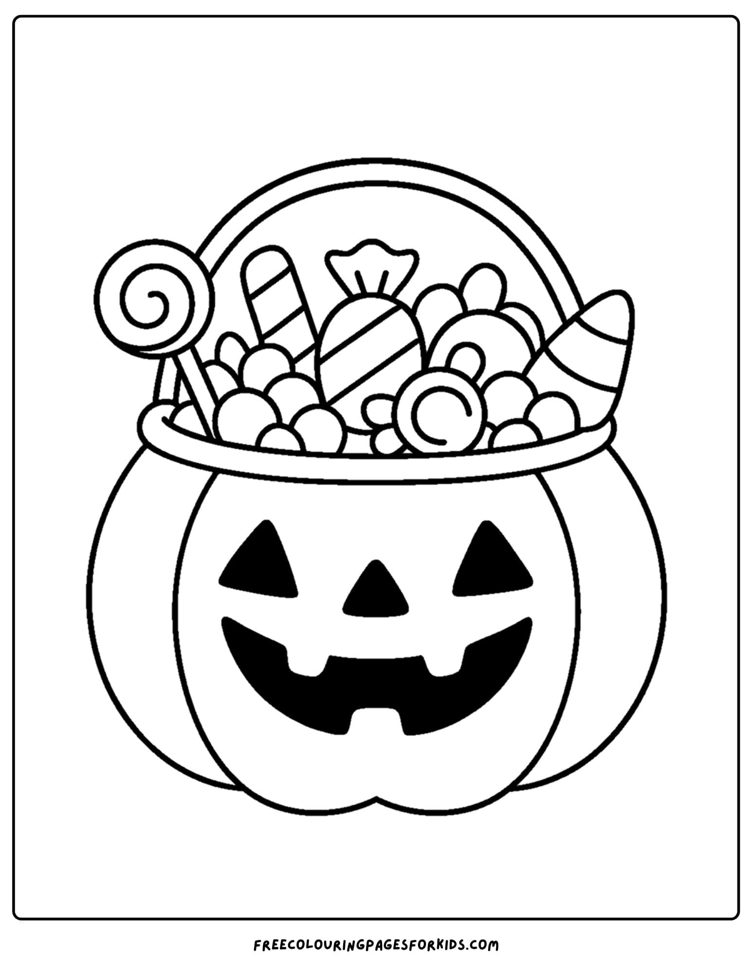 a halloween coloring page of a pumpkin full of sweets