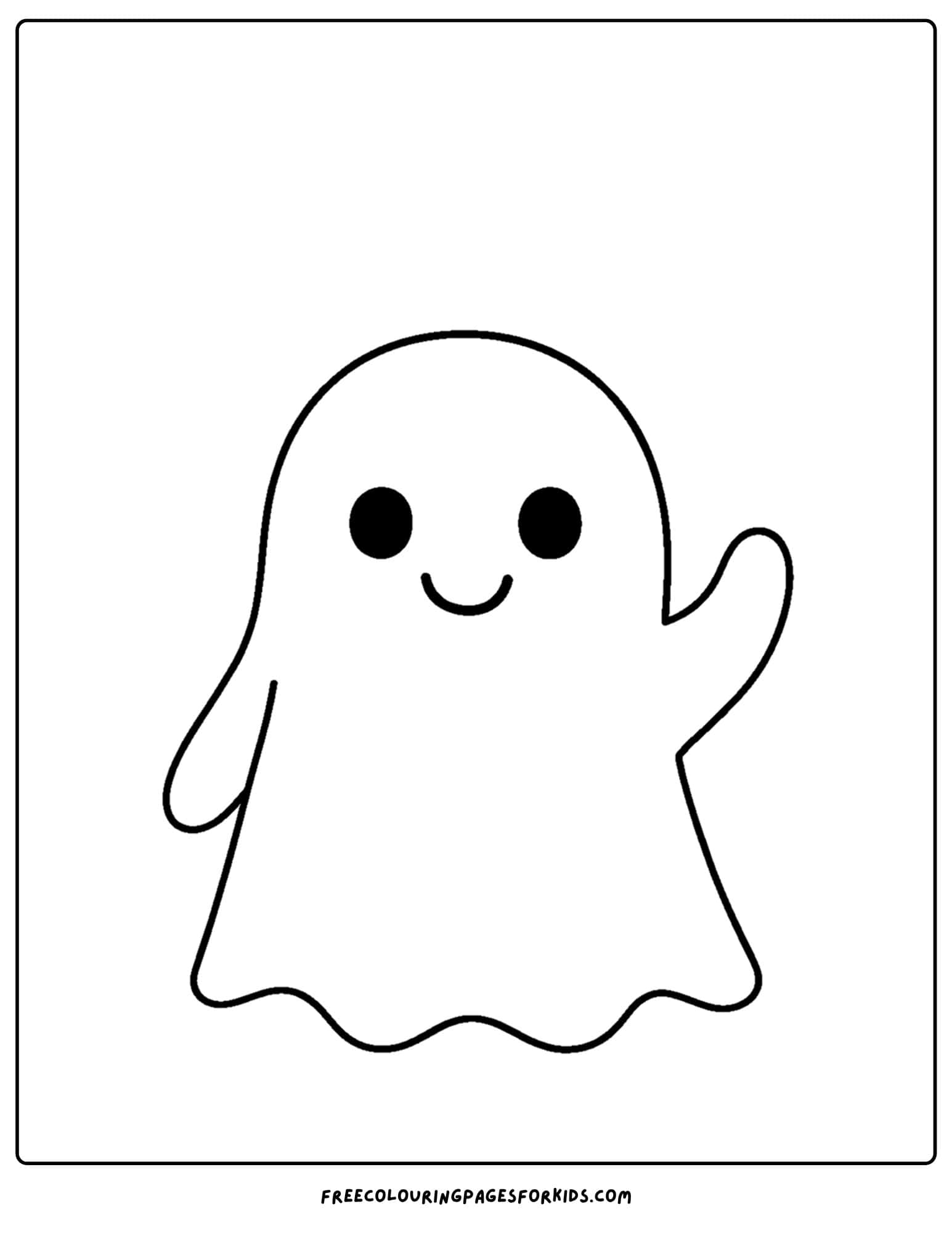a halloween coloring page of a ghost waving