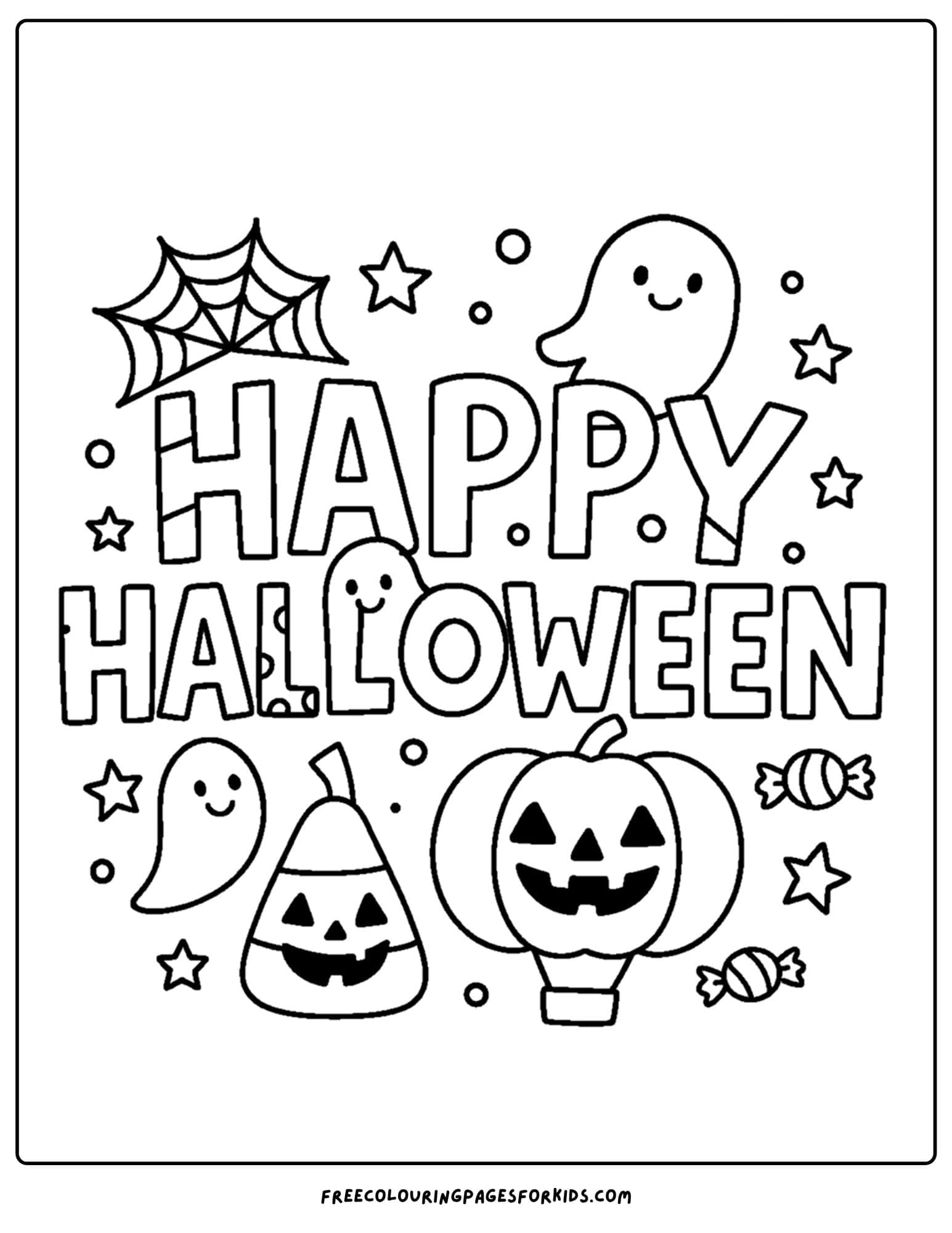 a halloween coloring page of a happy halloween sign