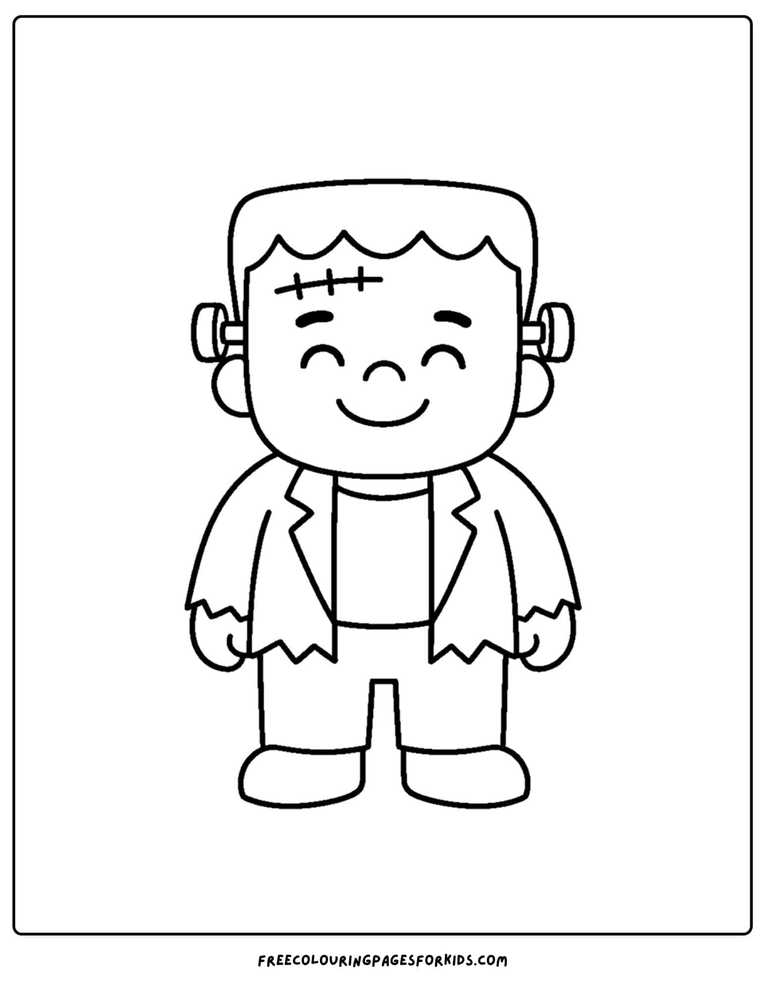 a halloween coloring page of a boy dressed as frankenstein for halloween