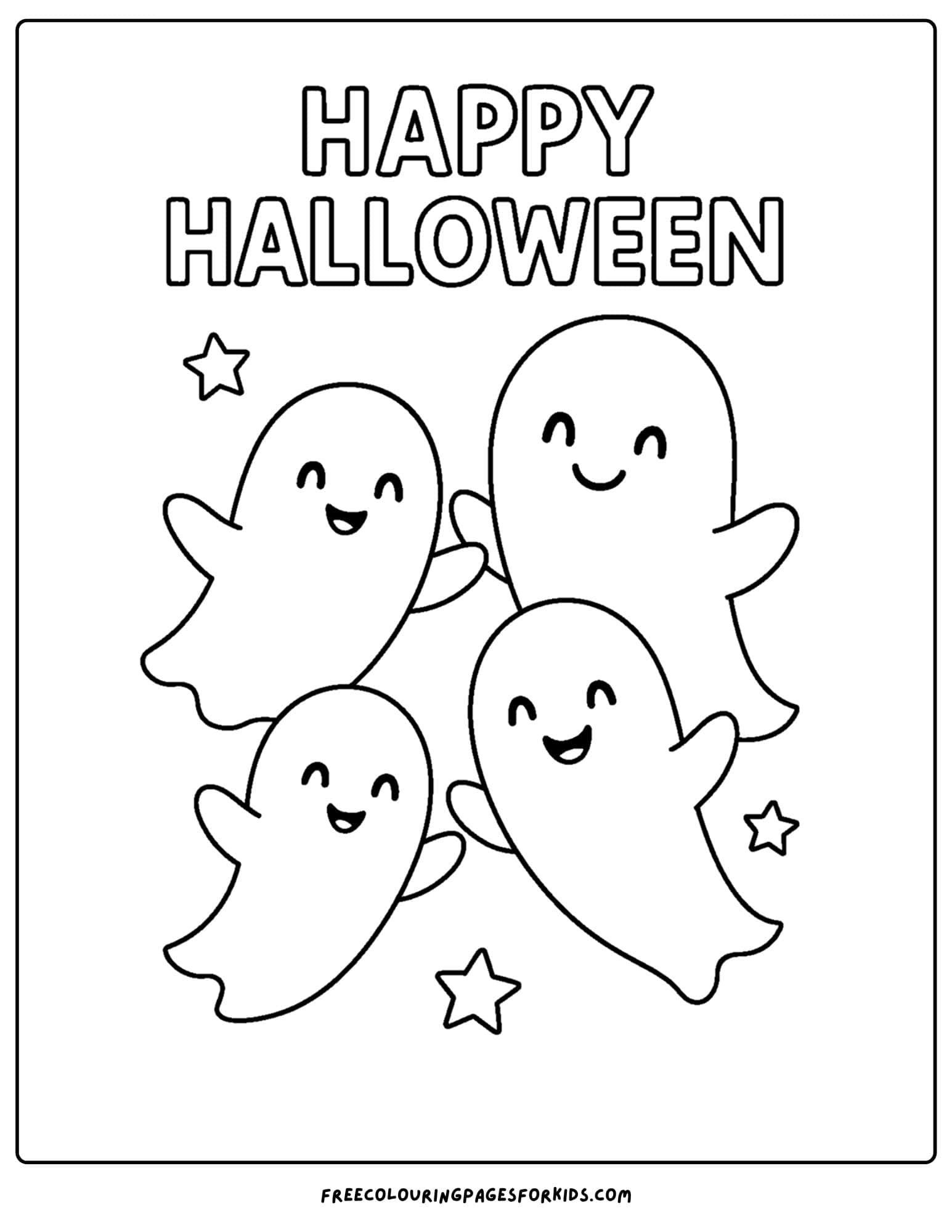 a halloween coloring page of ghosts with happy halloween text