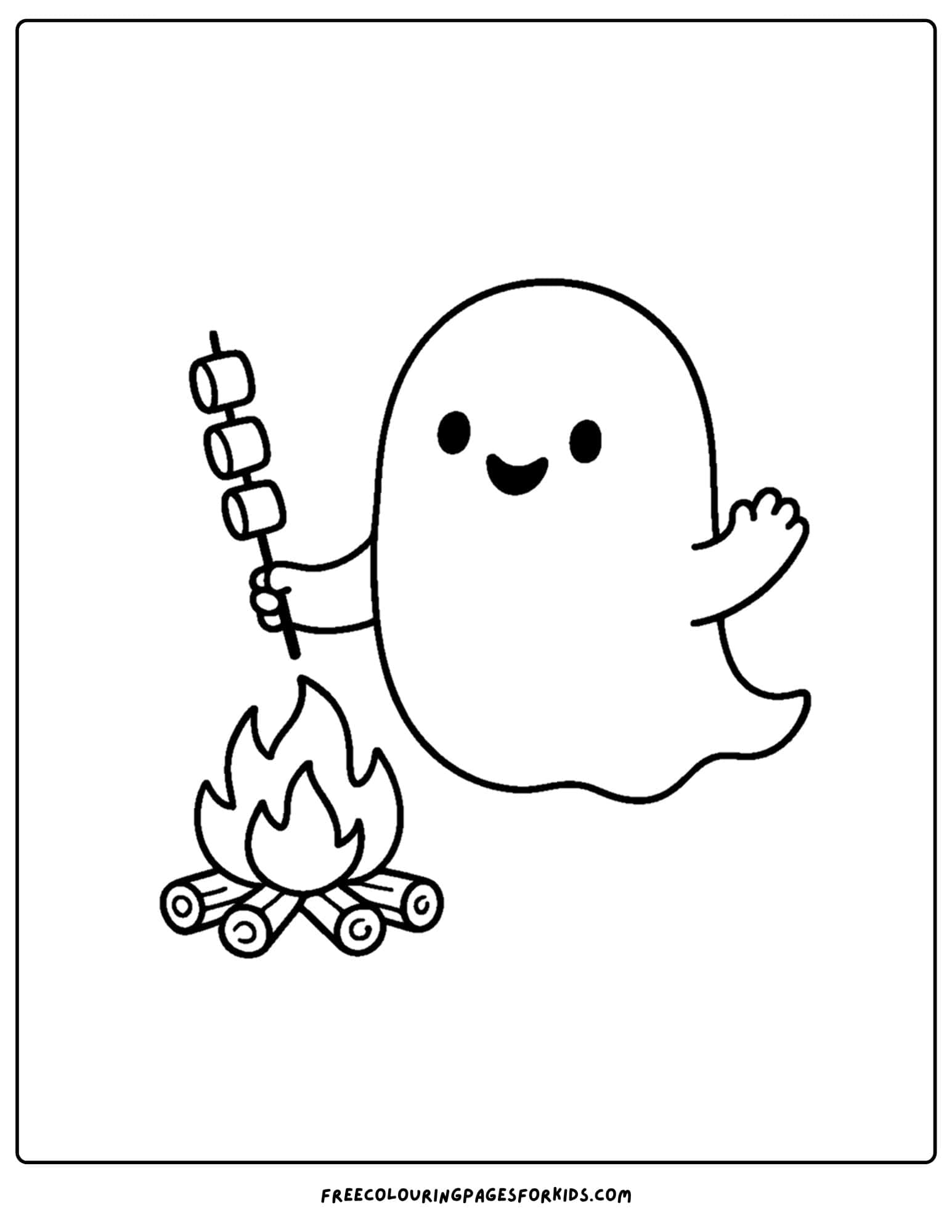a halloween coloring page of a ghost roating marshmallows