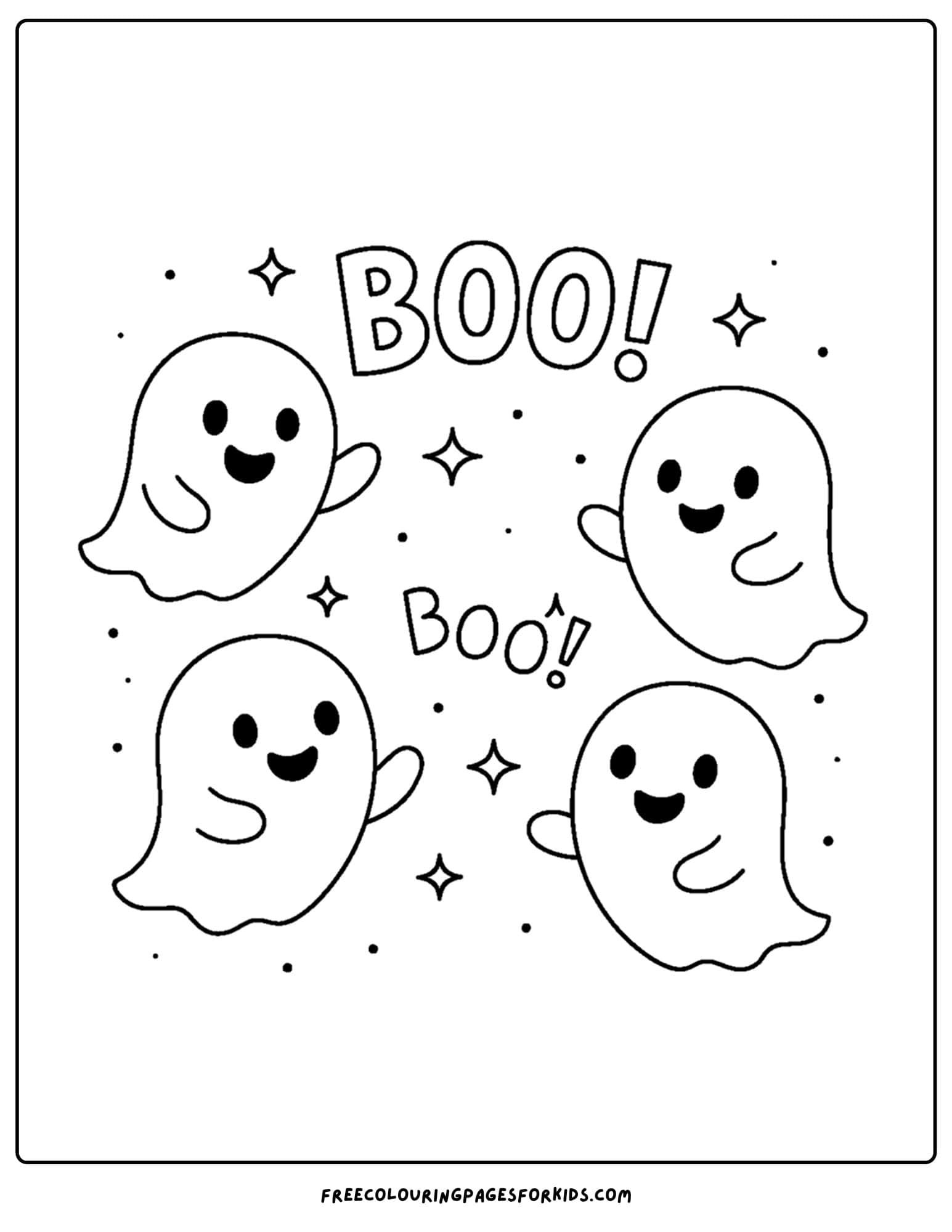 a halloween coloring page of ghosts shouting BOO!