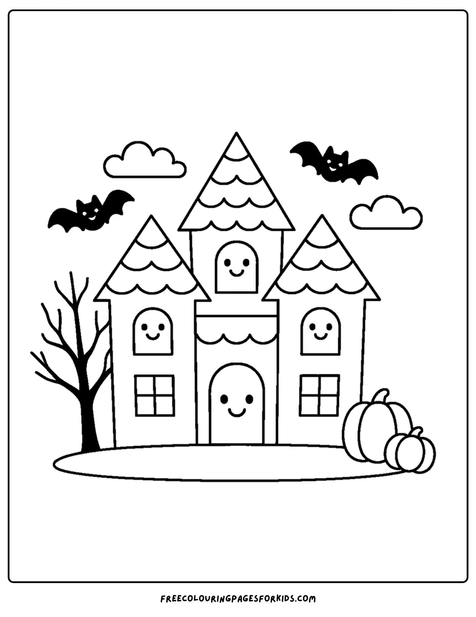 a halloween coloring page of a haunted house
