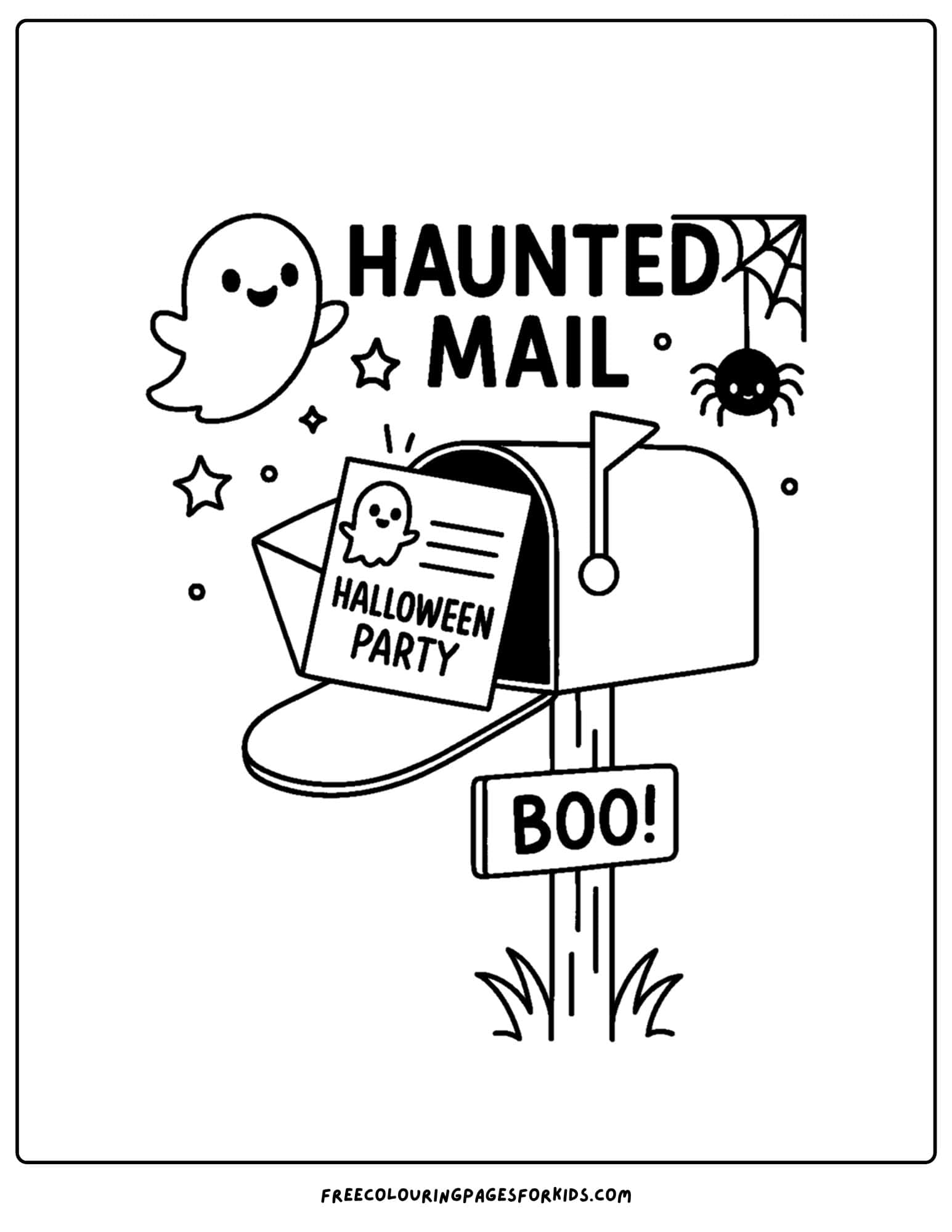 a halloween coloring page of a haunted mailbox