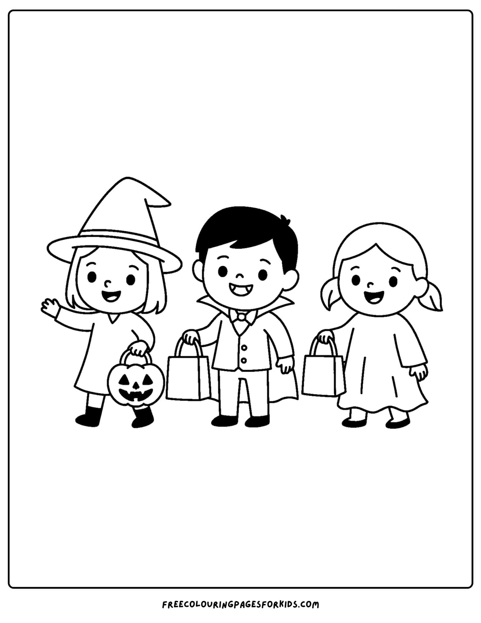 a halloween coloring page of kids in custumes for halloween