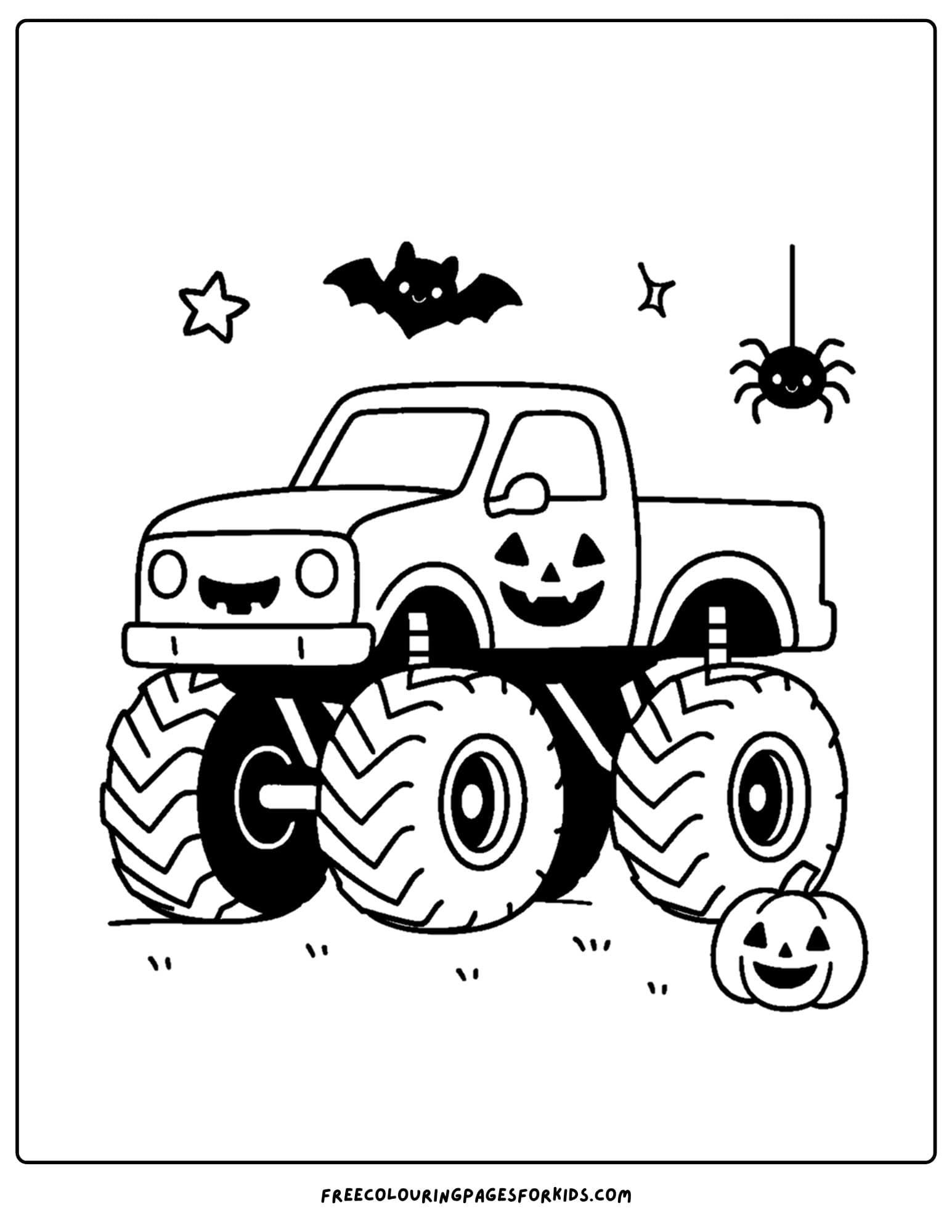 a halloween coloring page of a monster truck for halloween