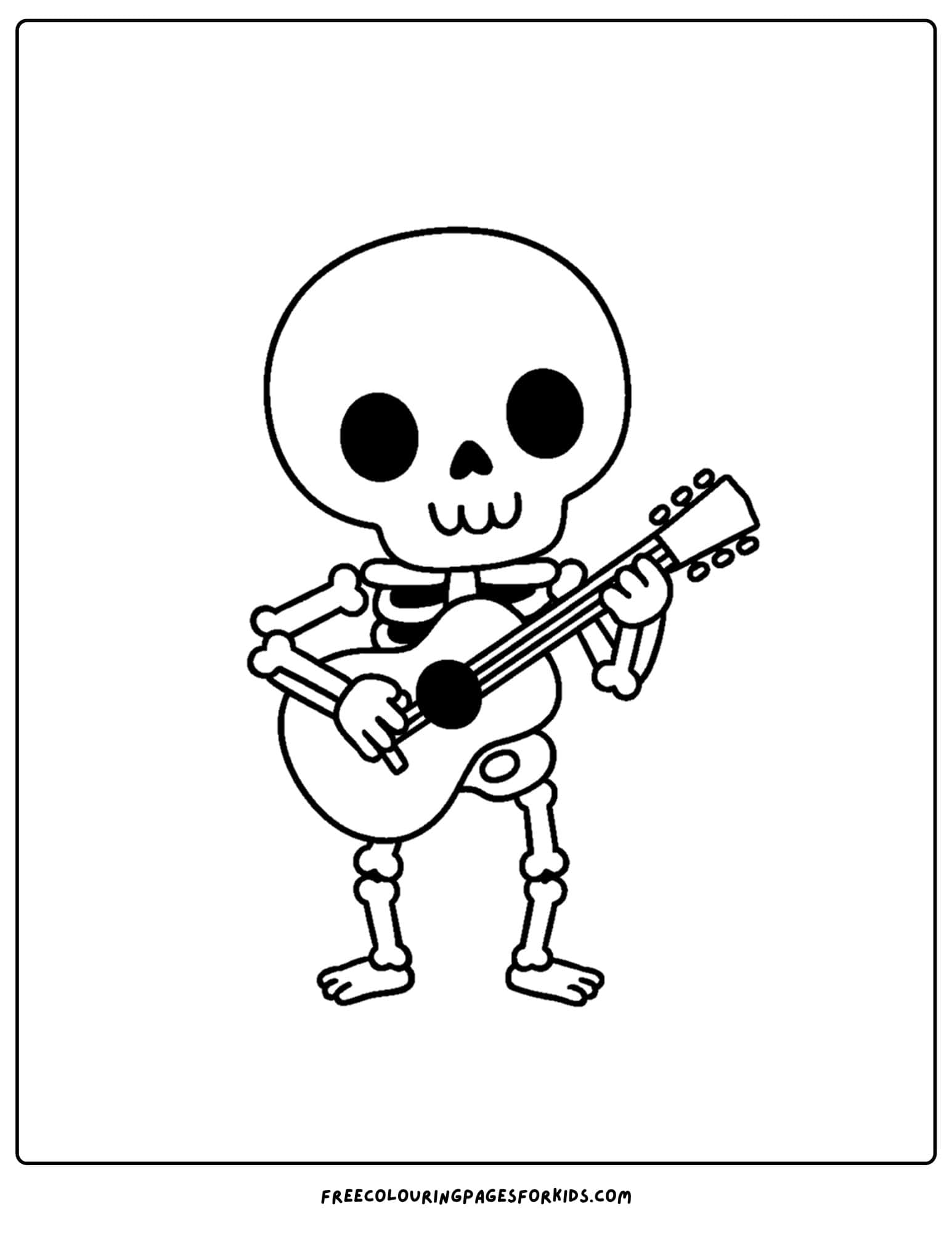a halloween coloring page of a skeleton playinga guitar