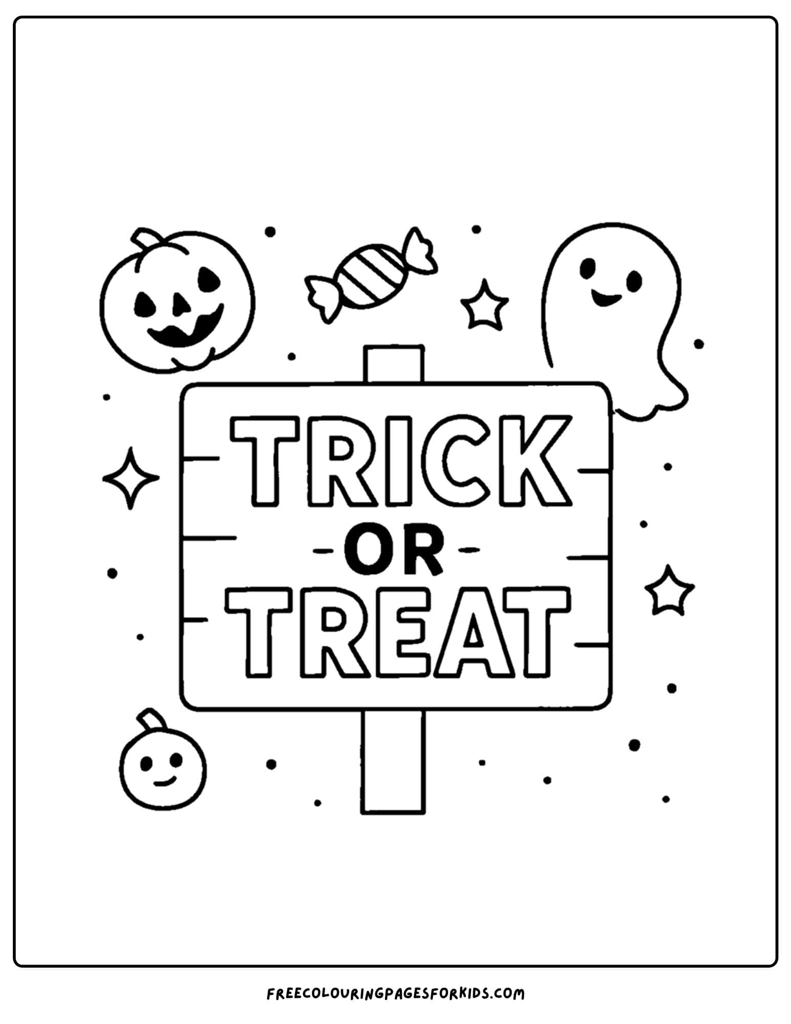 a halloween coloring page of a trick or treat sign