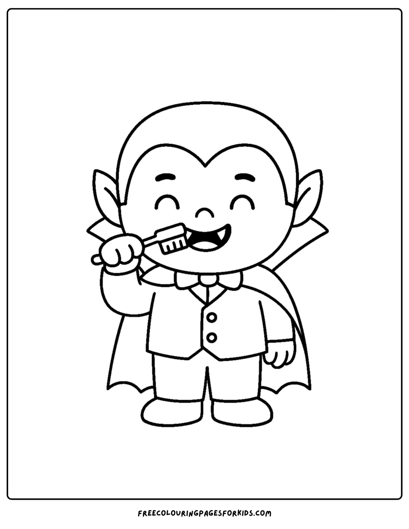 a halloween coloring page of a vampire brushing his teeth