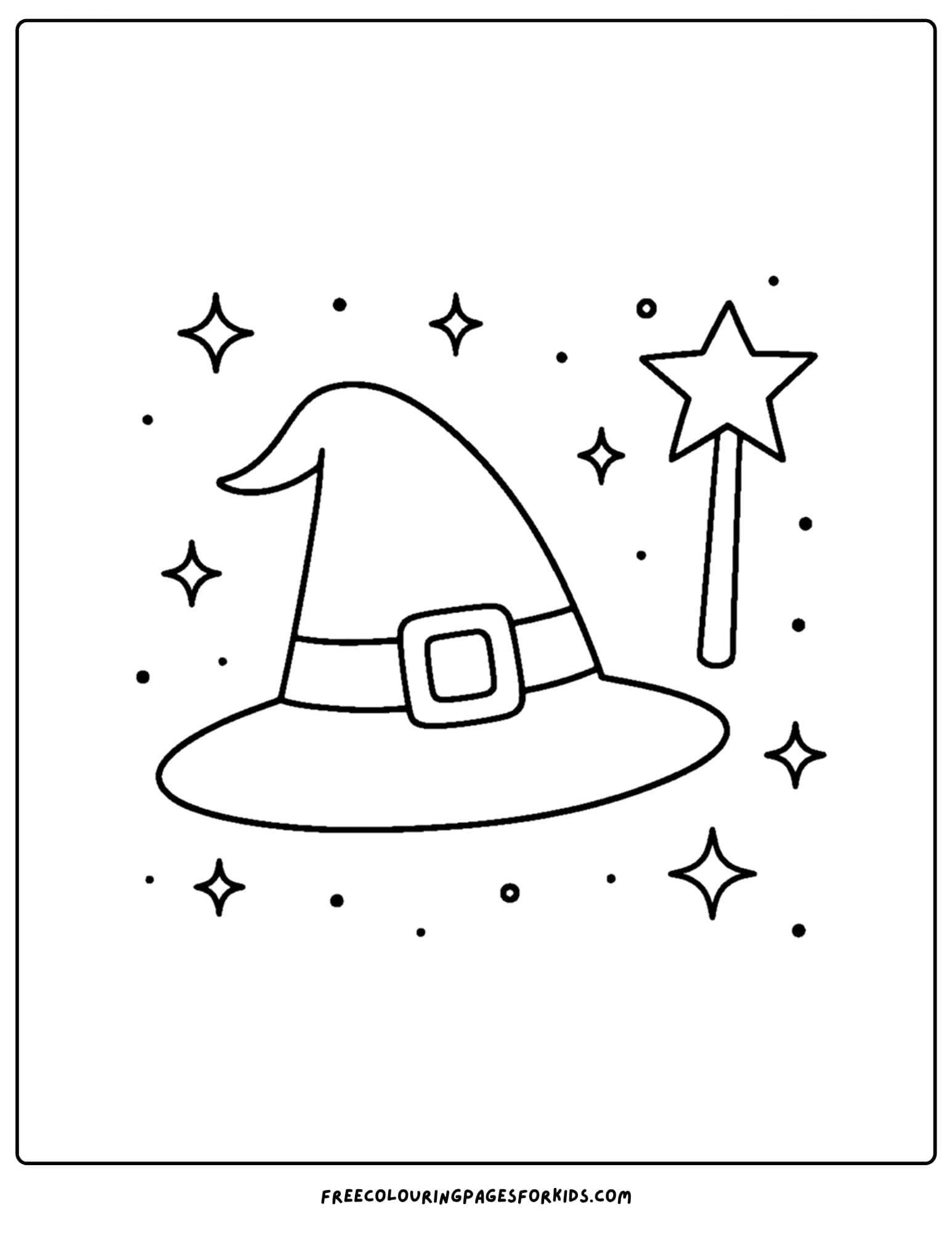 a halloween coloring page of witches hat and magic wand