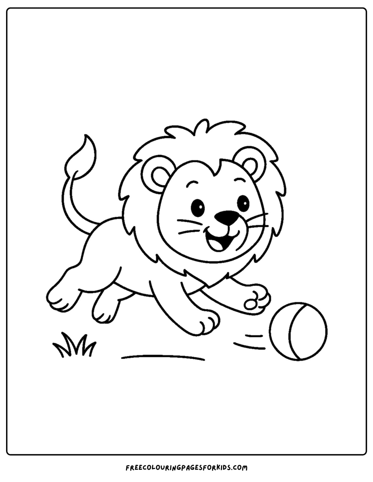 a coloring page of a lion chasing a ball