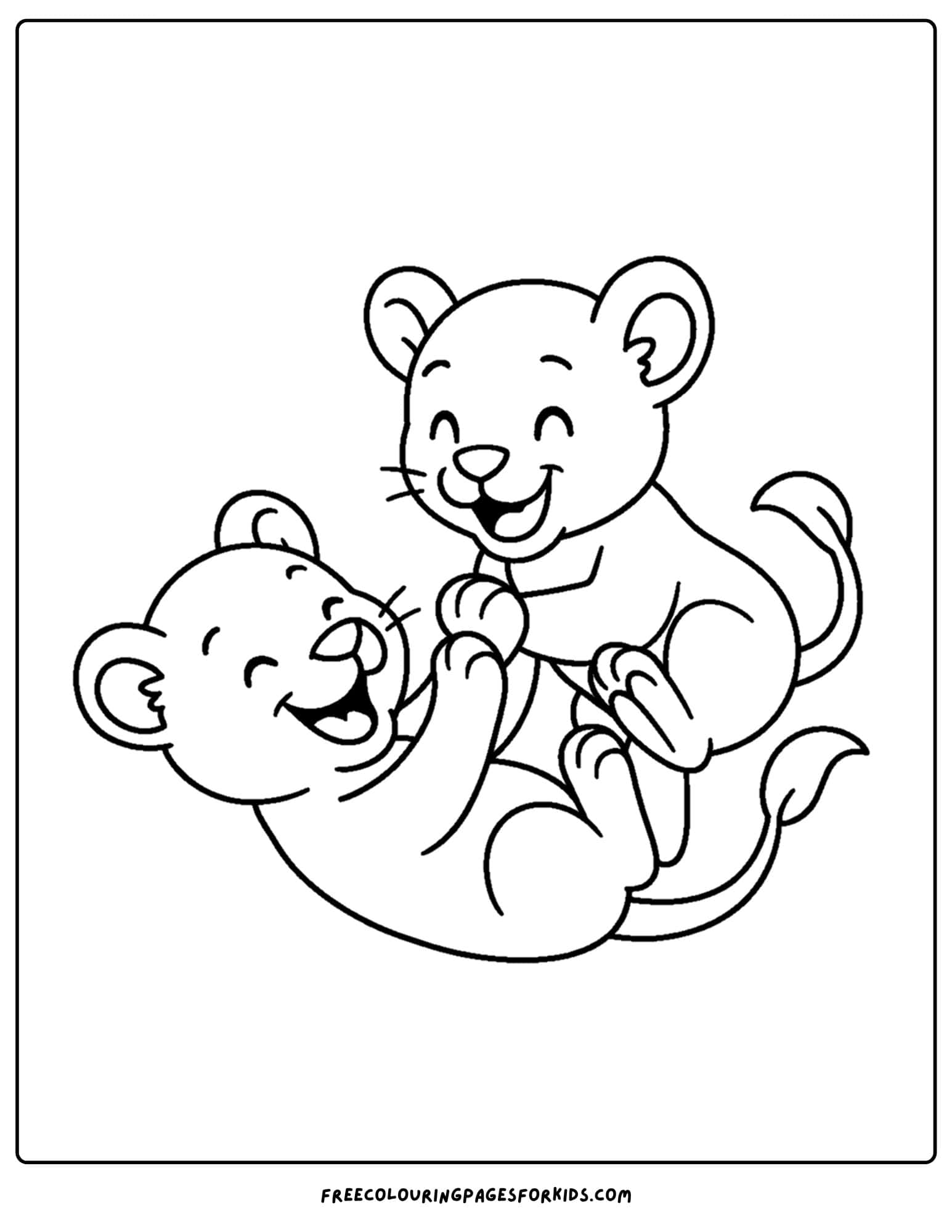 a coloring page of a lion cubs wrestling