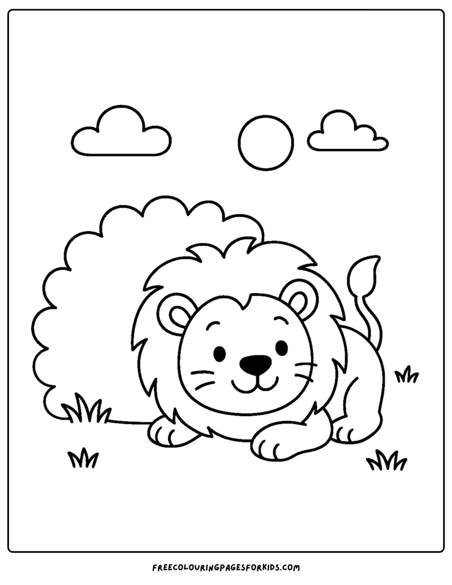a coloring page of a lion hiding behind a bush
